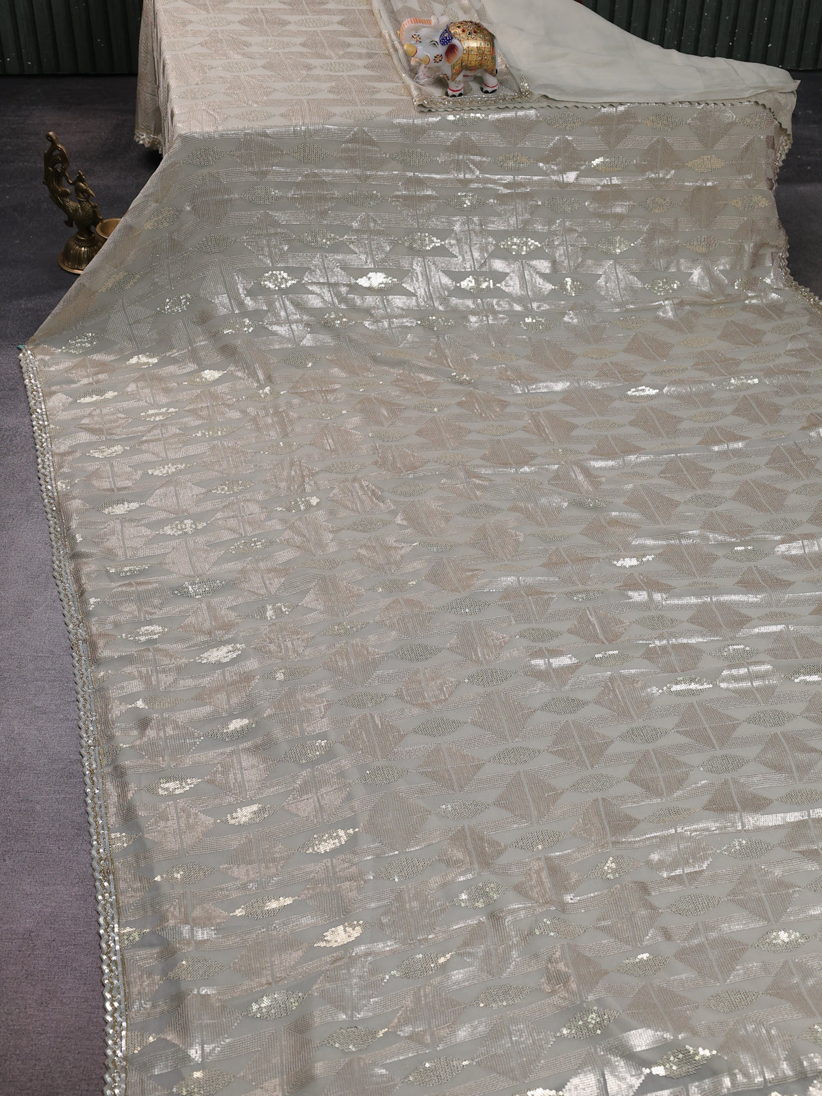 Beige Georgette Sequin Embroidery Saree - Image 2