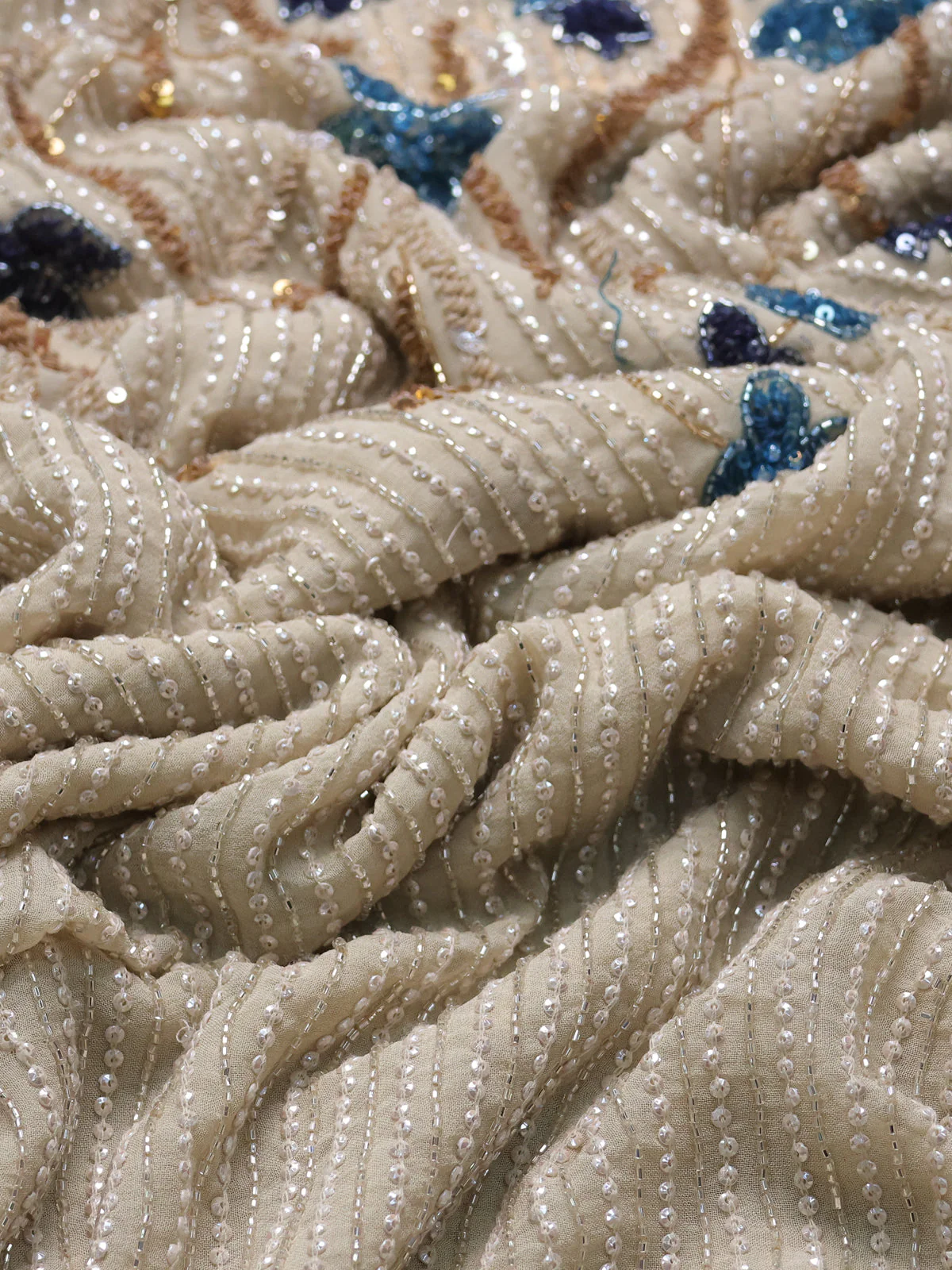 Beige Georgette Sequin Embroidery Saree - Image 3
