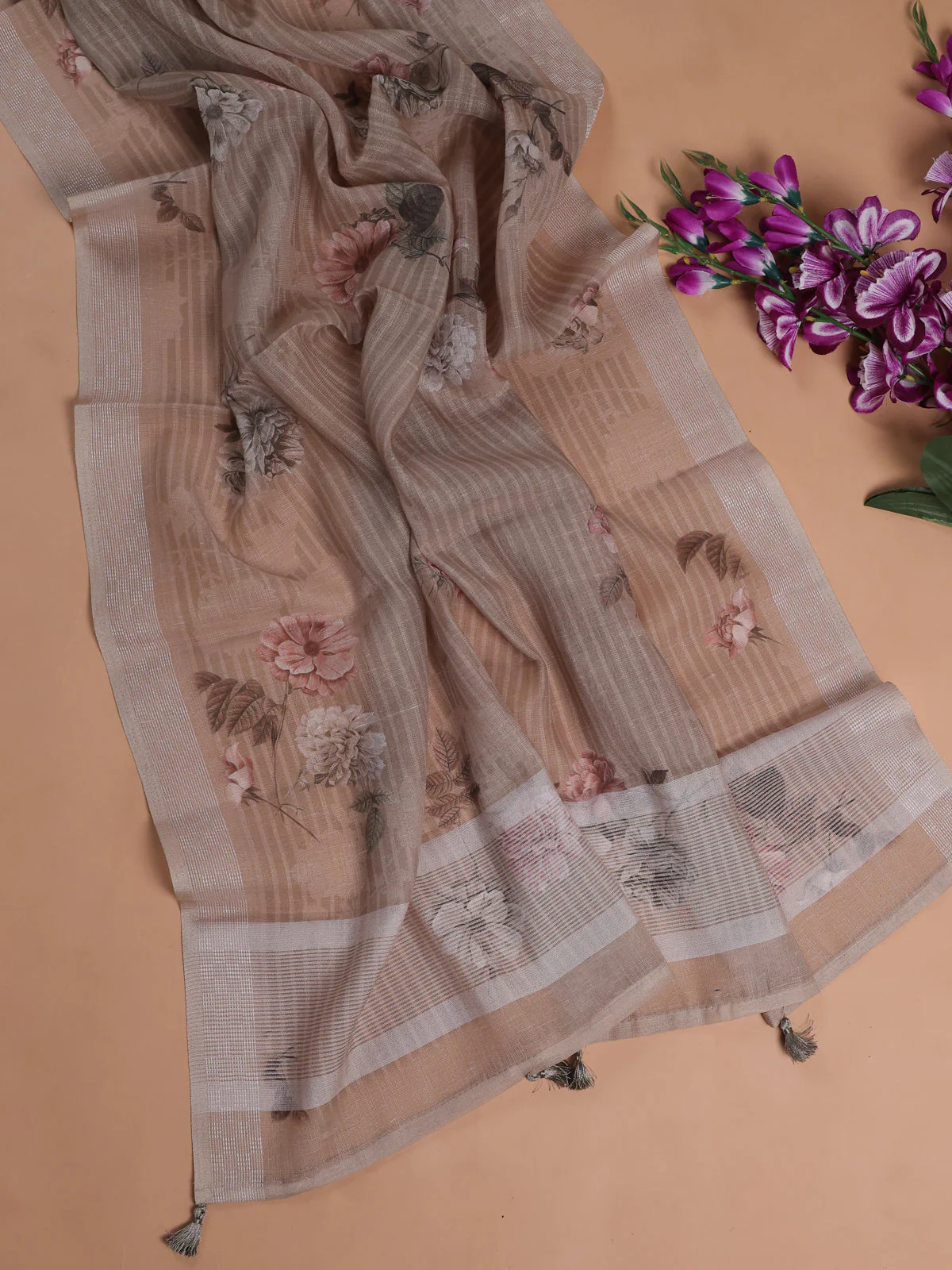 Beige Linen Unstitched Suit - Image 3