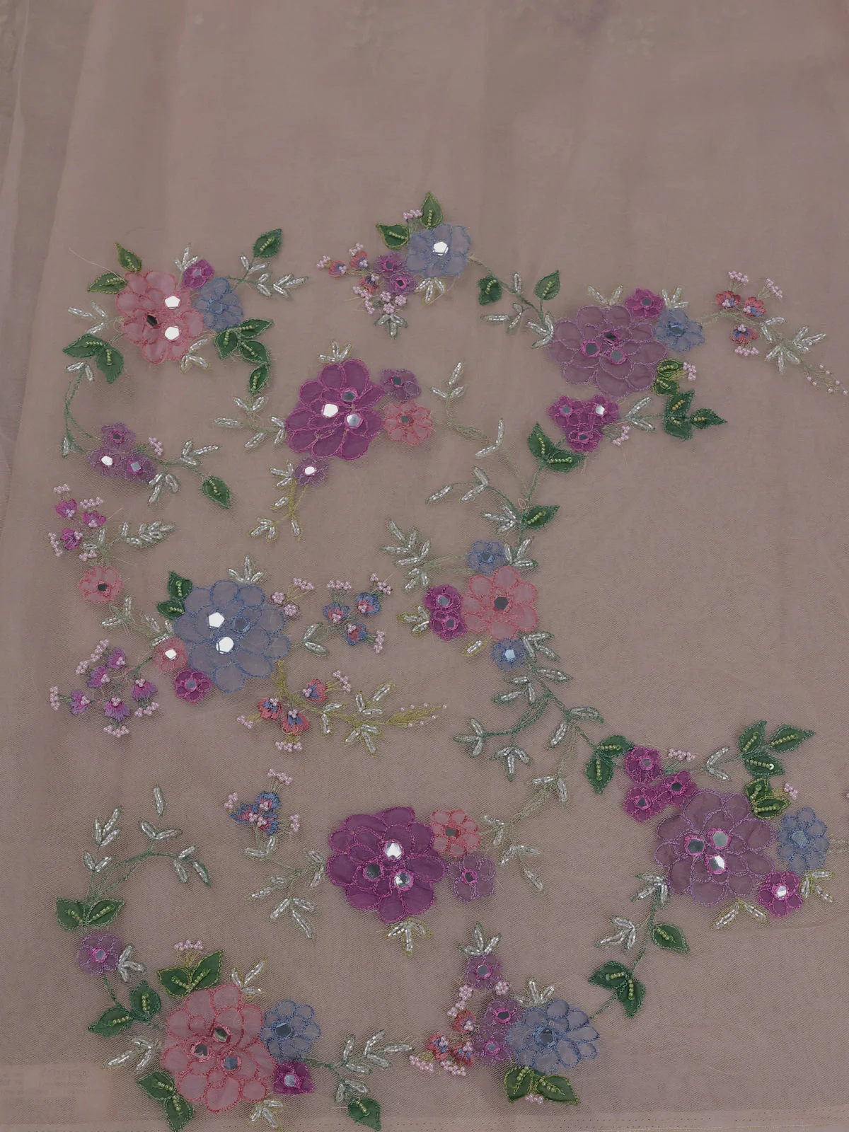 Beige Organza Embroidery Saree - Image 4