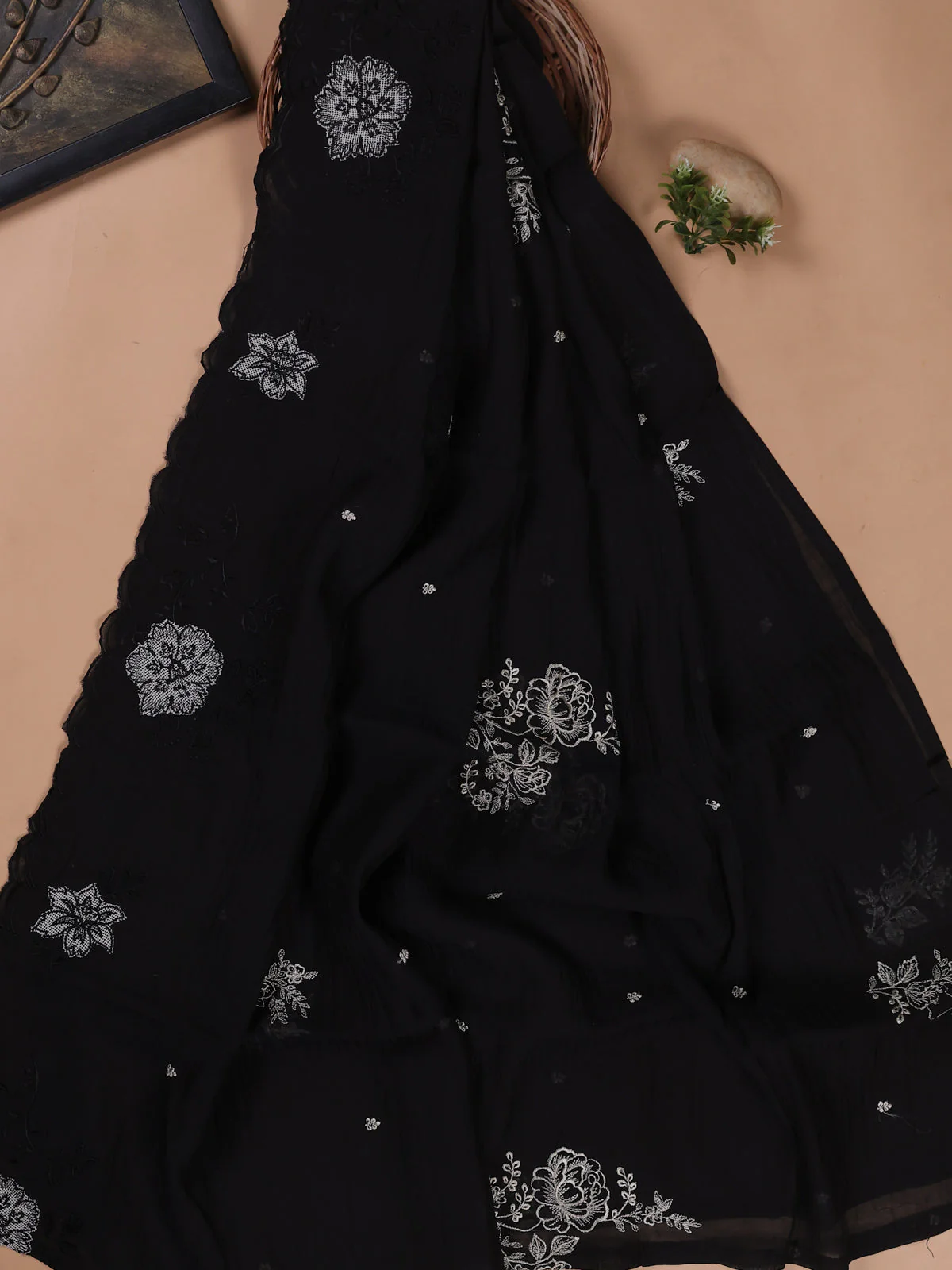 Black Mul Chanderi Unstitched Suit - Image 3