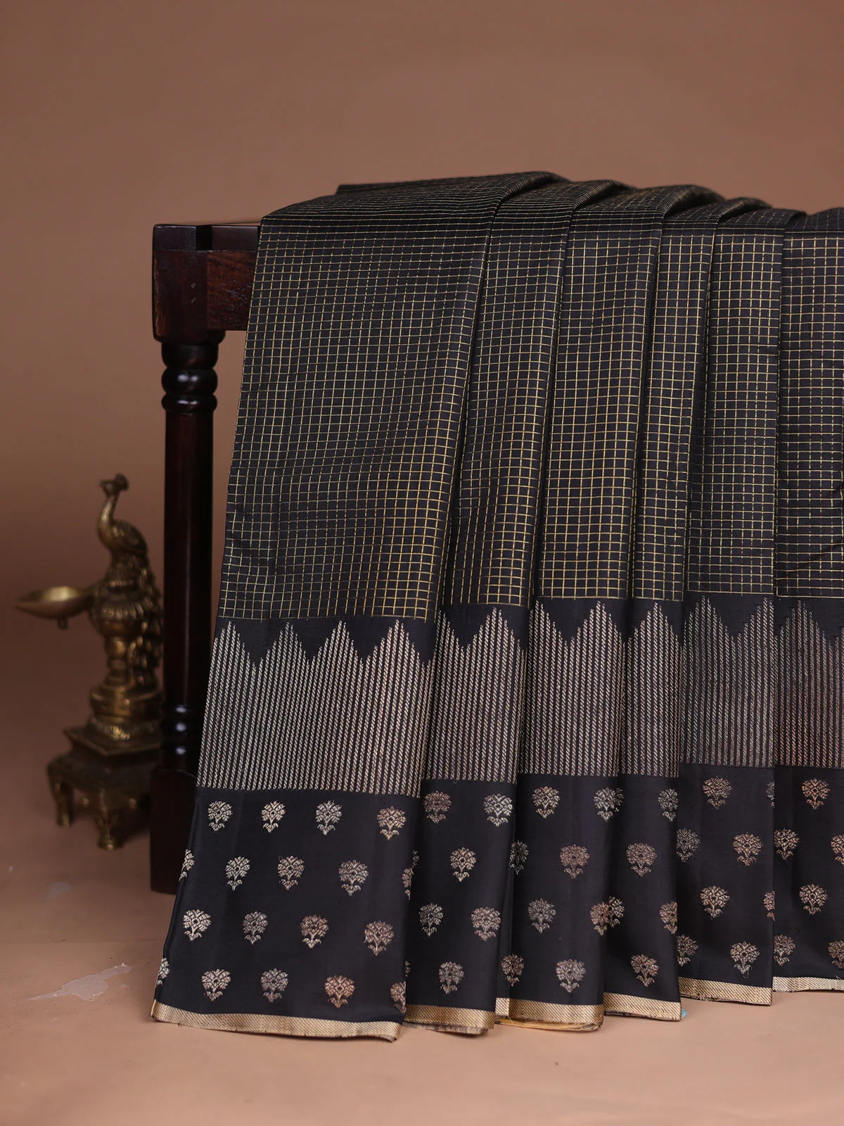 Black - Sandal Kanchipuram Silk Saree