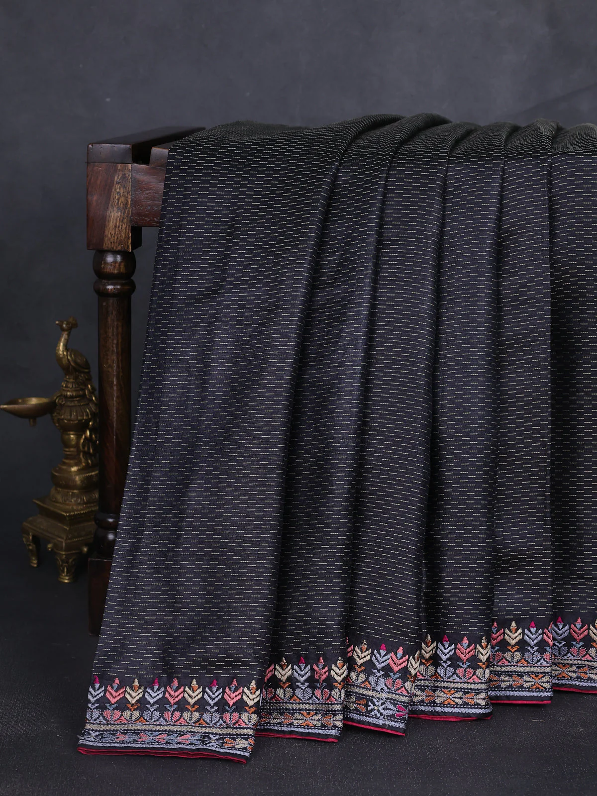Black Tussar Embroidery Saree