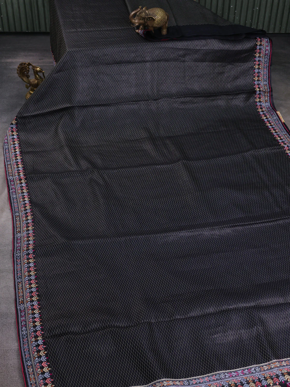 Black Tussar Embroidery Saree - Image 2