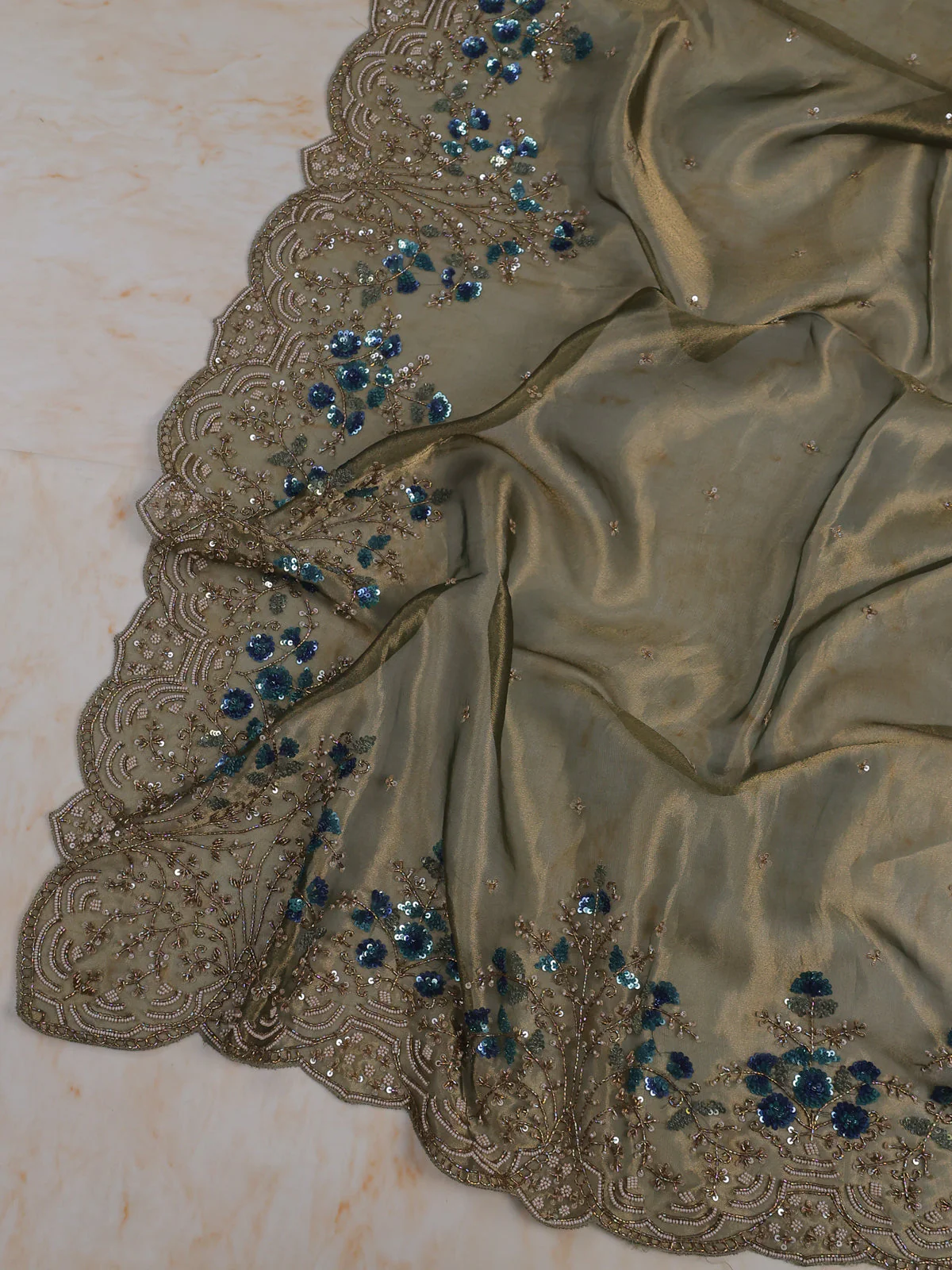 Bottle Green Tissue Unstitched Suit - Image 3