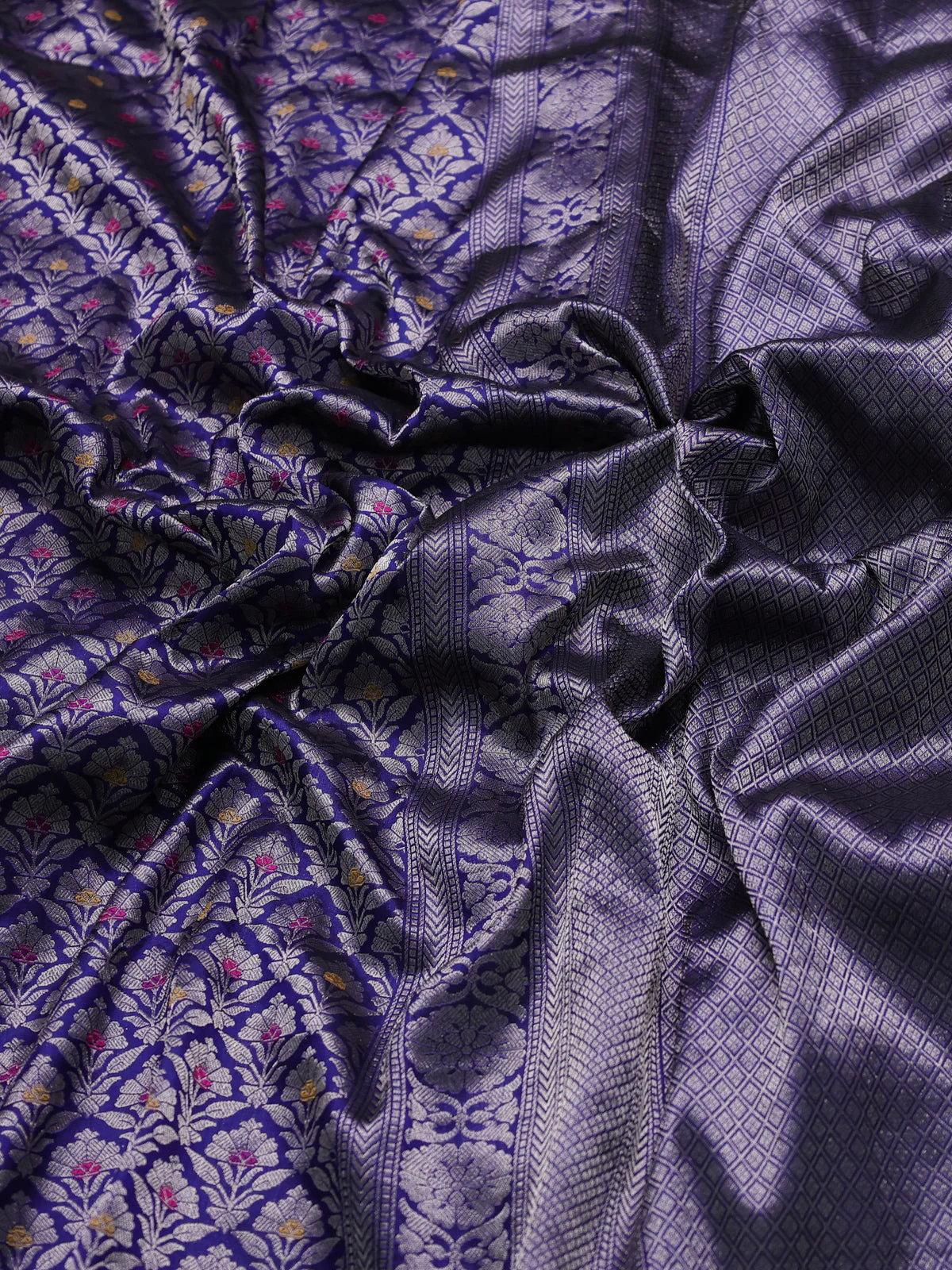 Dark Blue Banarasi Silk Saree - Image 3