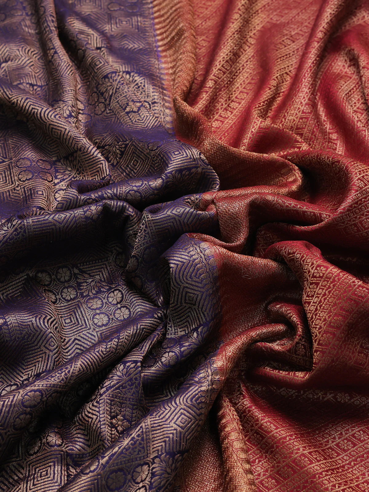 Dark Blue -Maroon Banarasi Crepe Saree - Image 3