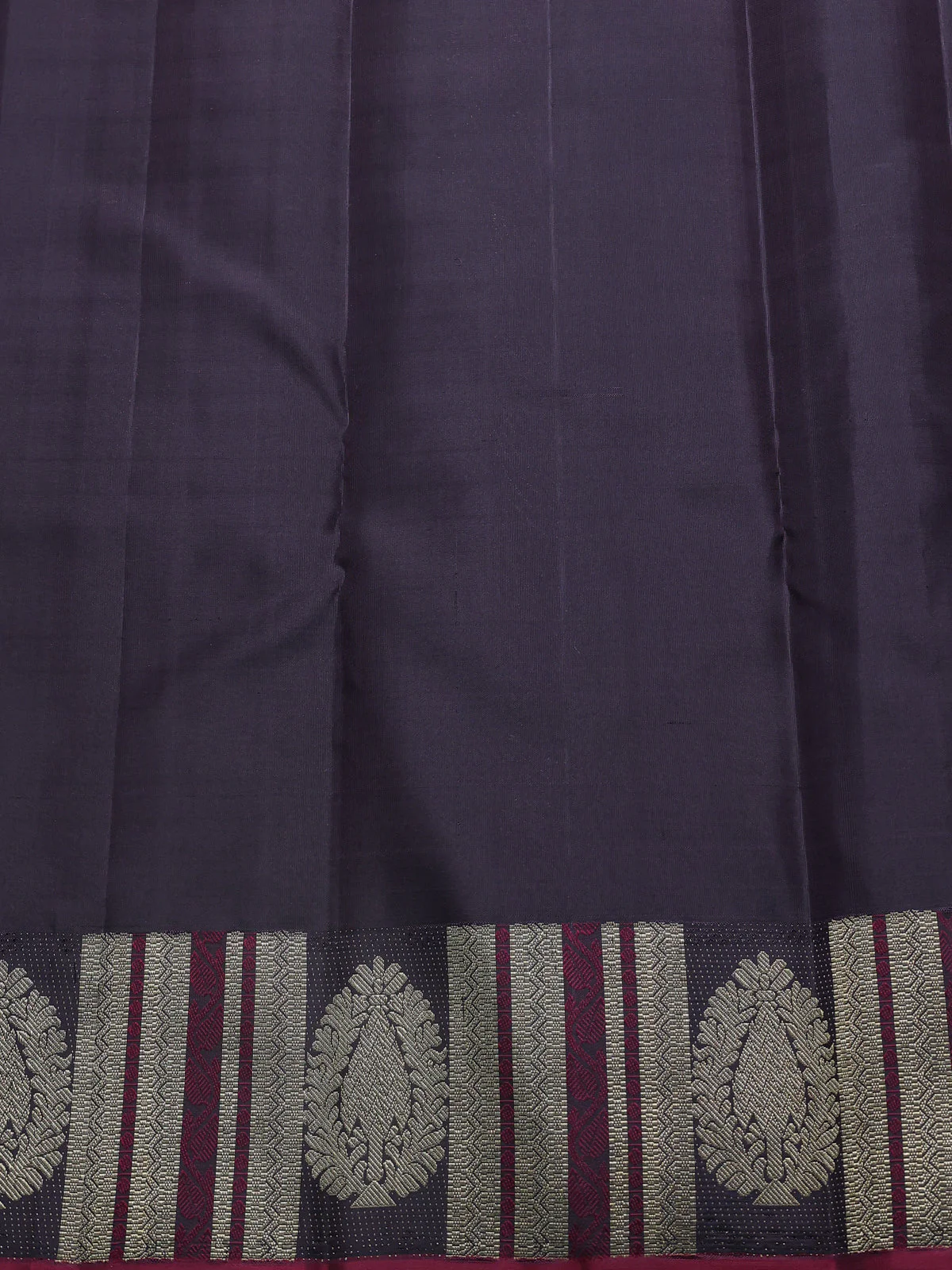 Dark Brown Pure Kanchipuram Silk Saree - Image 4