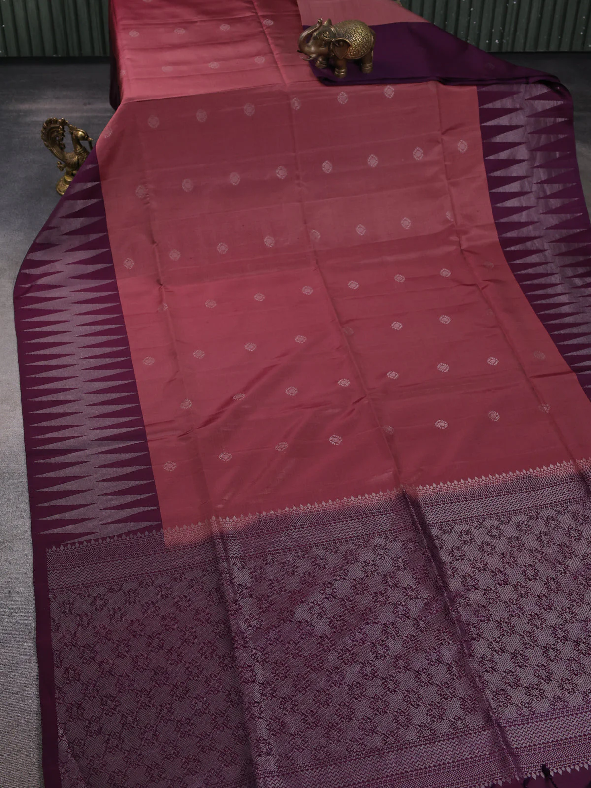 Dark Brown-Purple Soft Silk Saree - Image 2