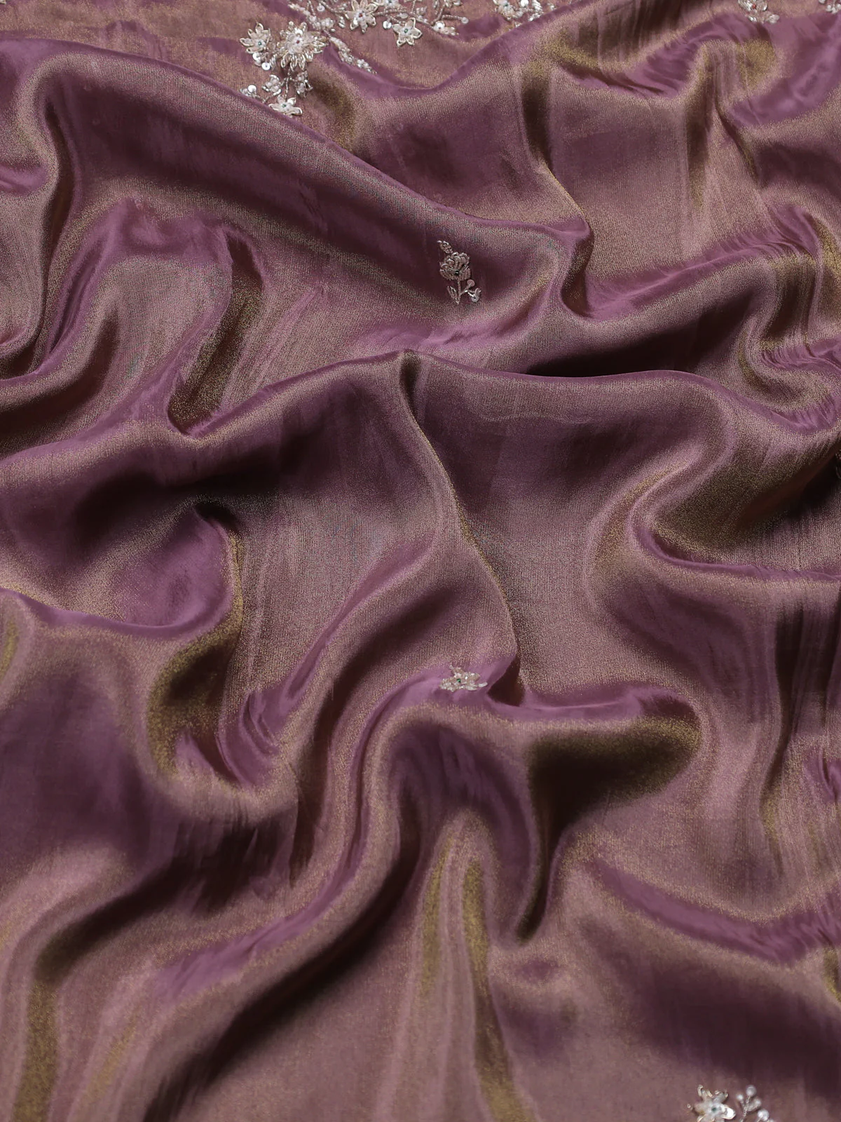 Dark Levender Georgette Tissue Embroidery Saree - Image 3