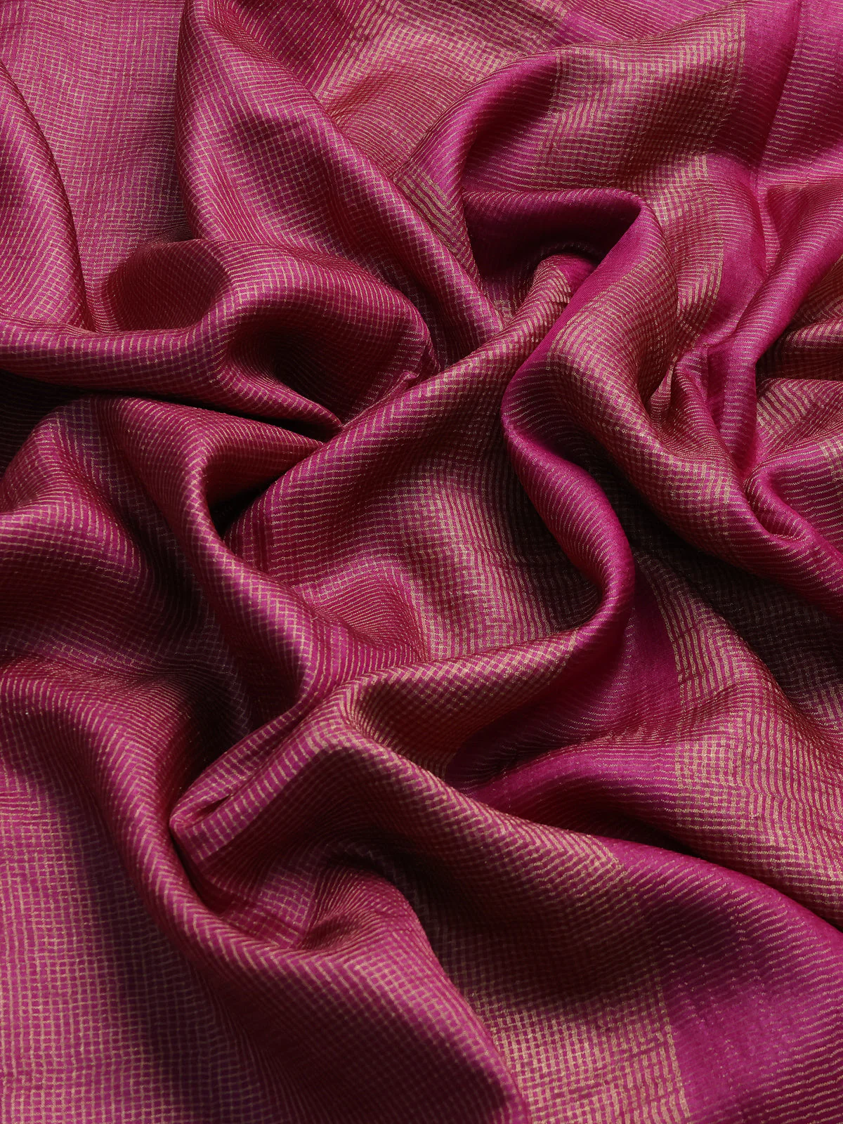 Dark Magenta - Beigetussar Zari Checked Pattern Embroidery Saree - Image 3