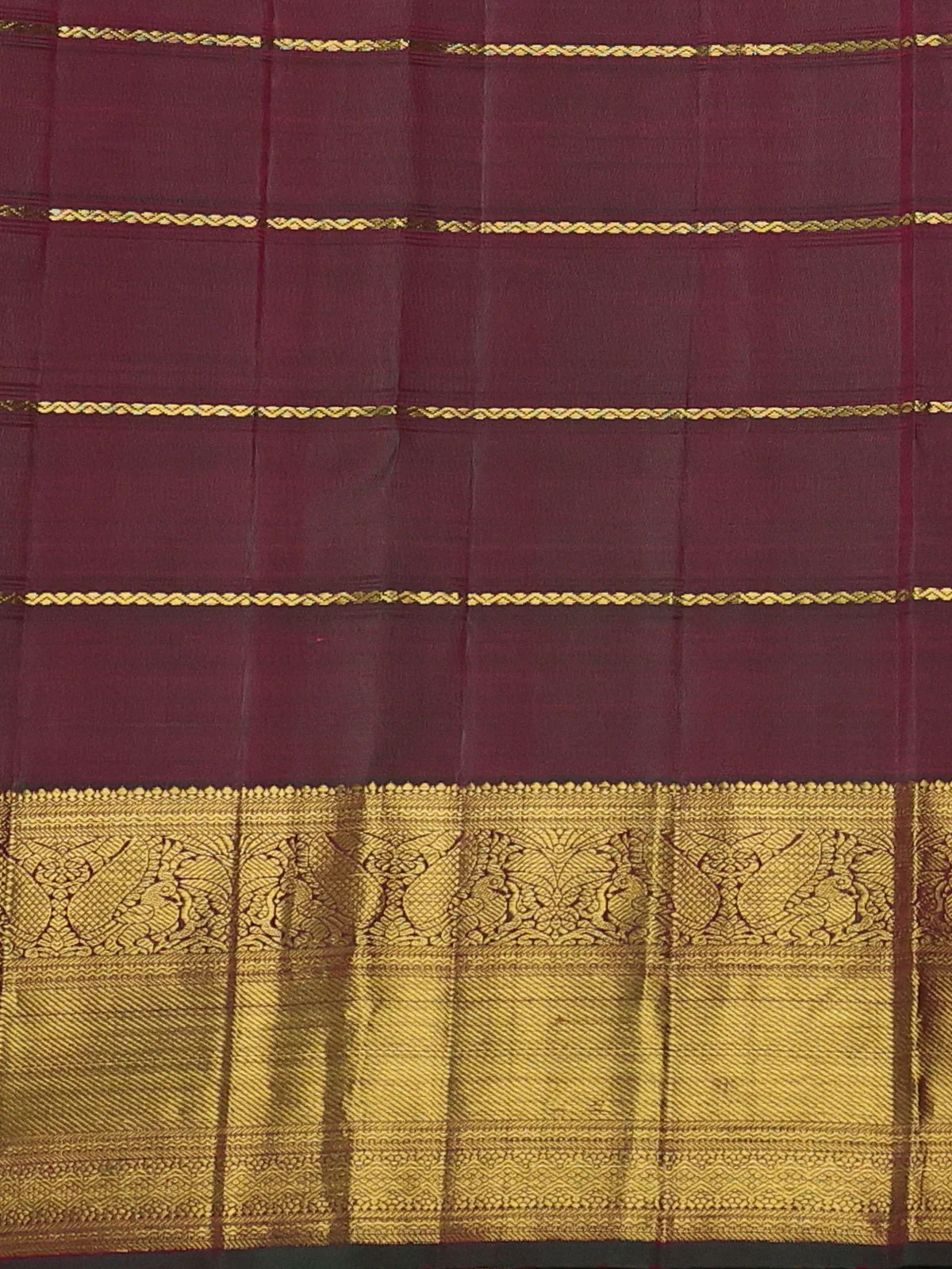 Dark Pink-Green Pure Kanchipuram Silk Saree - Image 4
