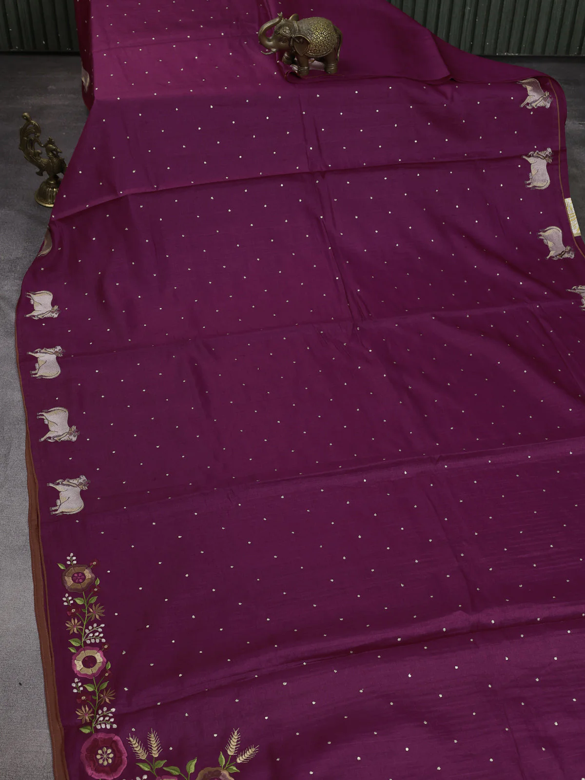 Dark Pink Tussar Silk Saree