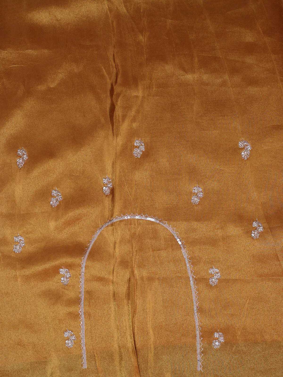 Gold Yellow Georgette Tissue Embroidery Saree - Image 4