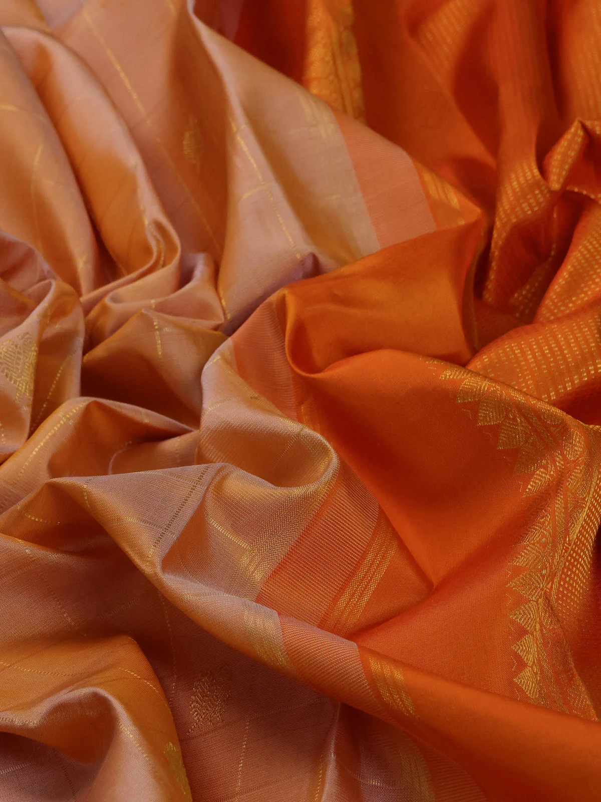 Golden Yellow - Orange Pure Kanchipuram Silk Saree - Image 3