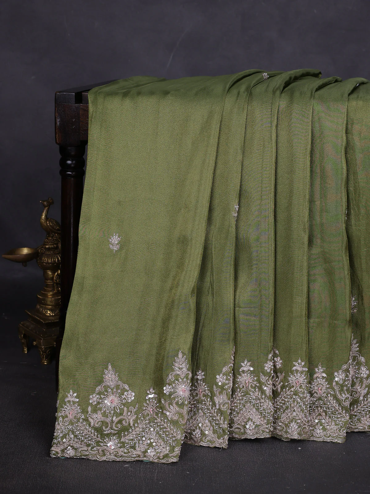 Green Georgette Tissue Embroidery Saree