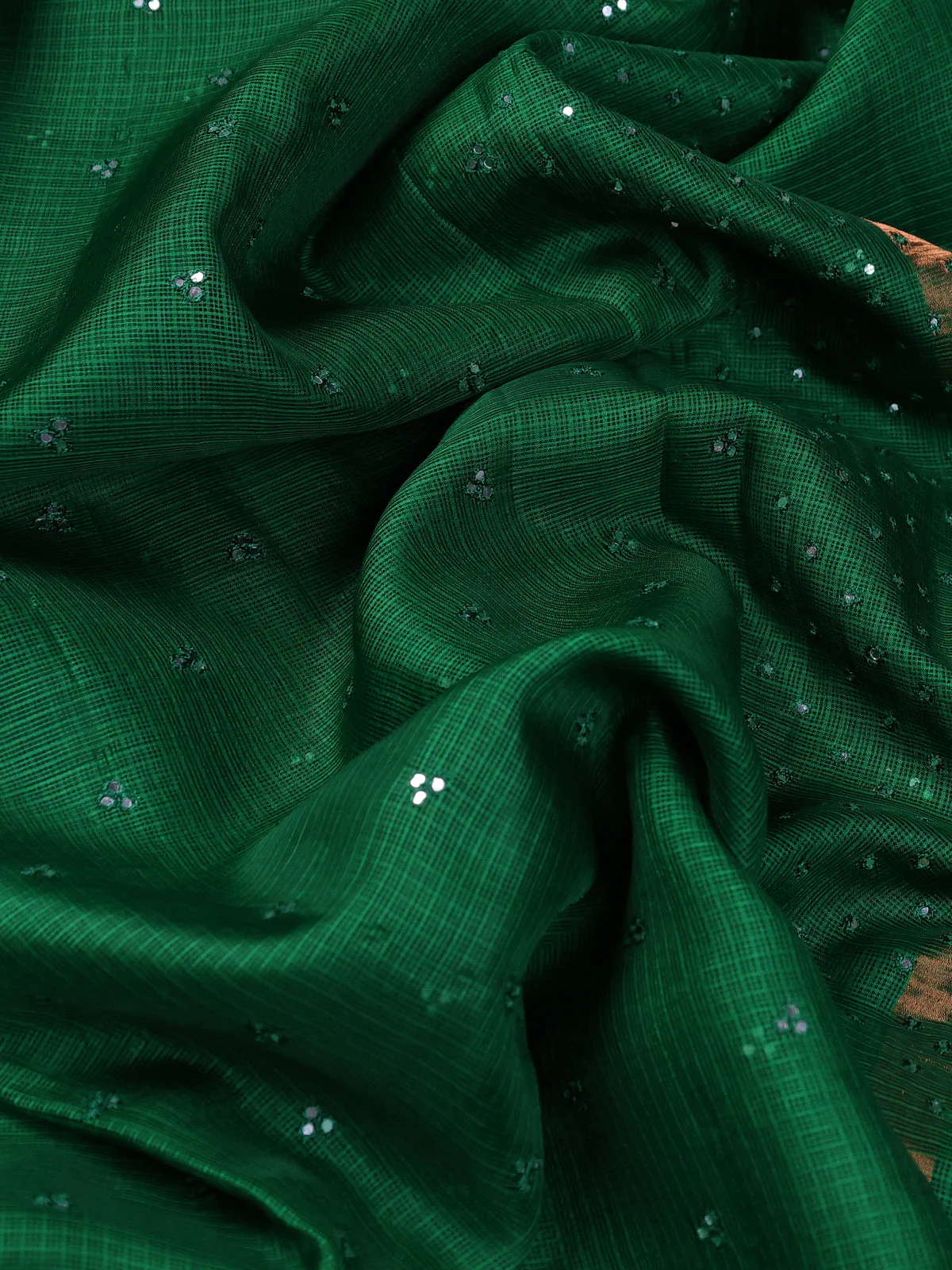 Green - Maroon Silk Kota Embroidery Saree - Image 3