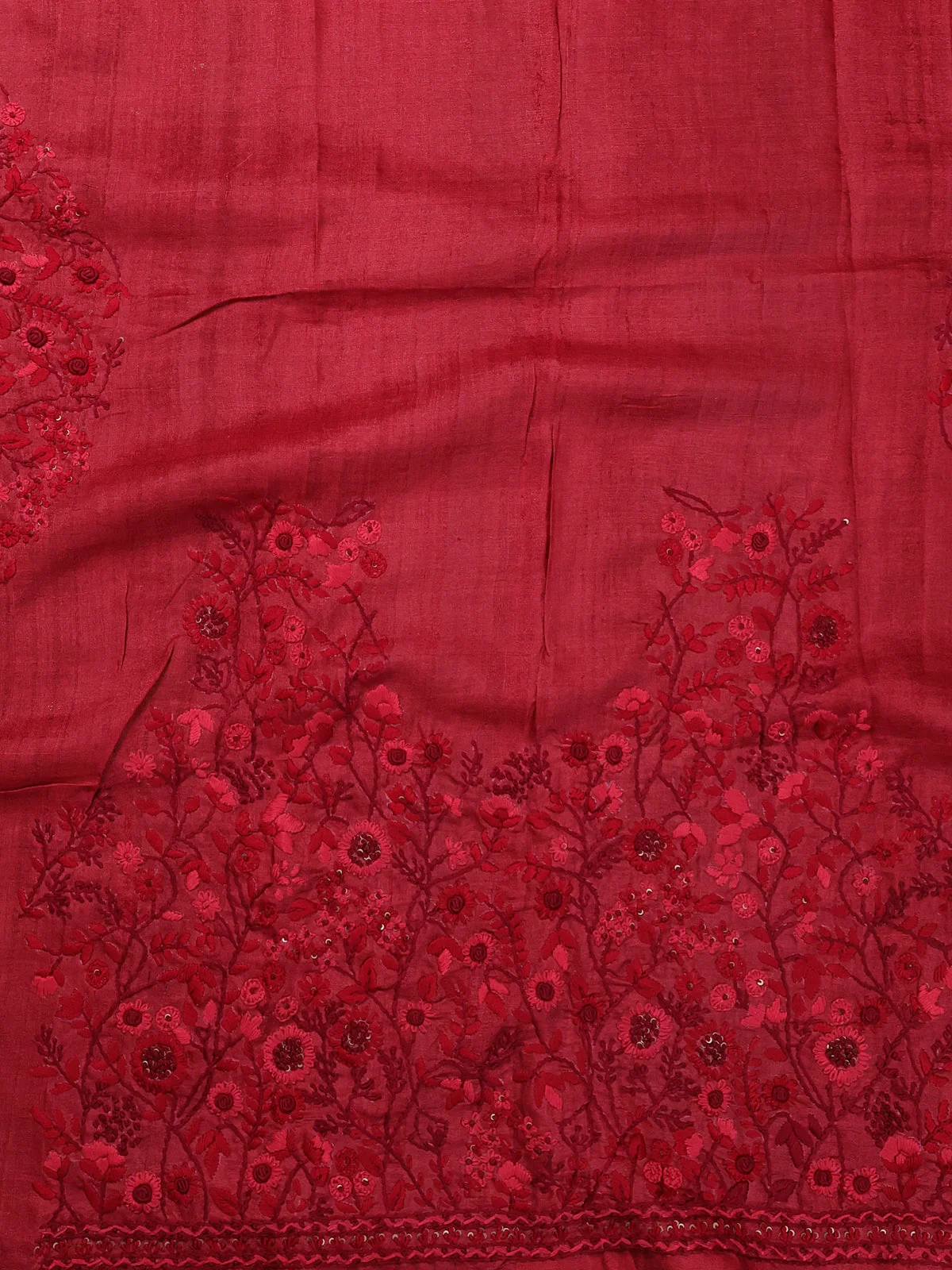 Green - Maroon Silk Kota Embroidery Saree - Image 4