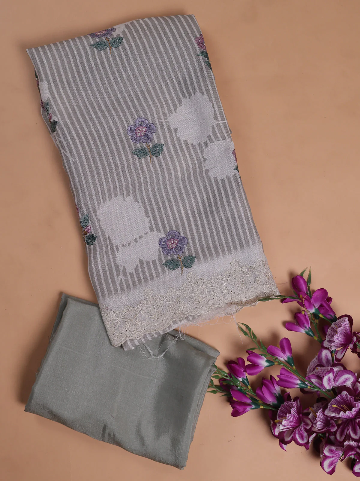 Grey Linen Unstitched Suit - Image 2