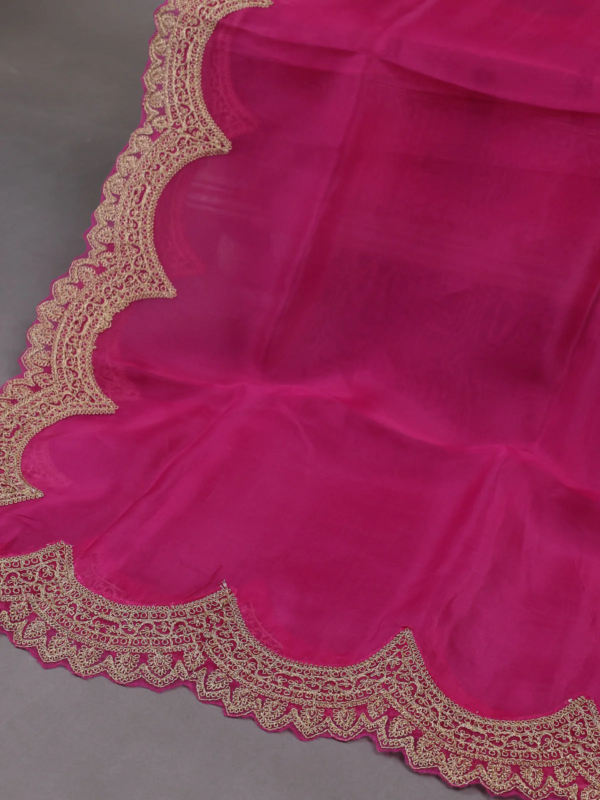 Hot Pink Organza Silk Unstitched Suits - Image 3