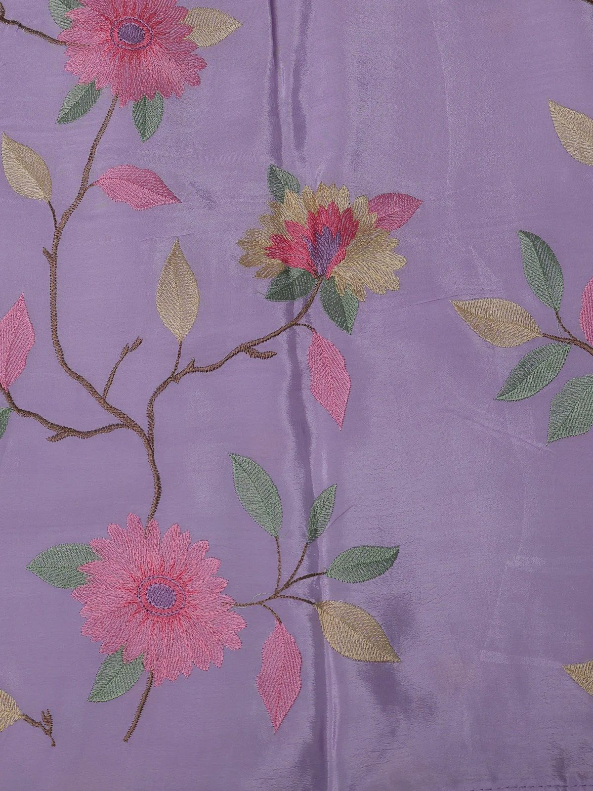 Lavender Organza Embroidery Silk Saree - Image 4