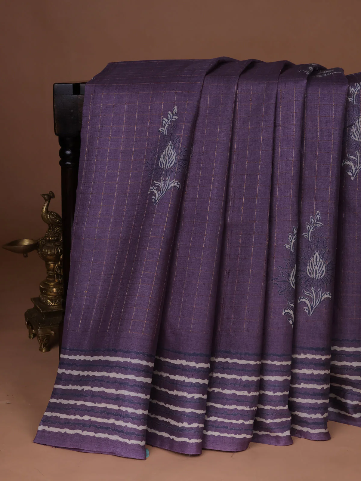 Lavender Printed Tussar Silk Saree