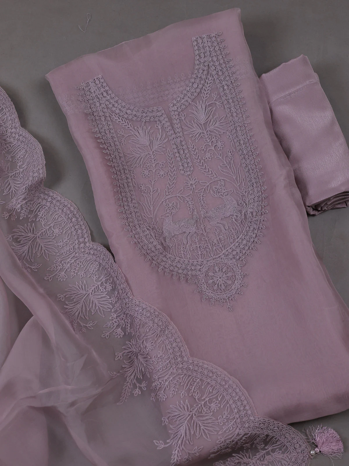 Levender Organza Silk Unstitched Suits