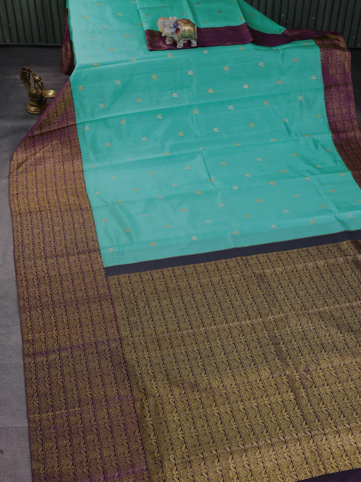 Light Blue - Purple Pure Kanchipuram Silk Saree - Image 2