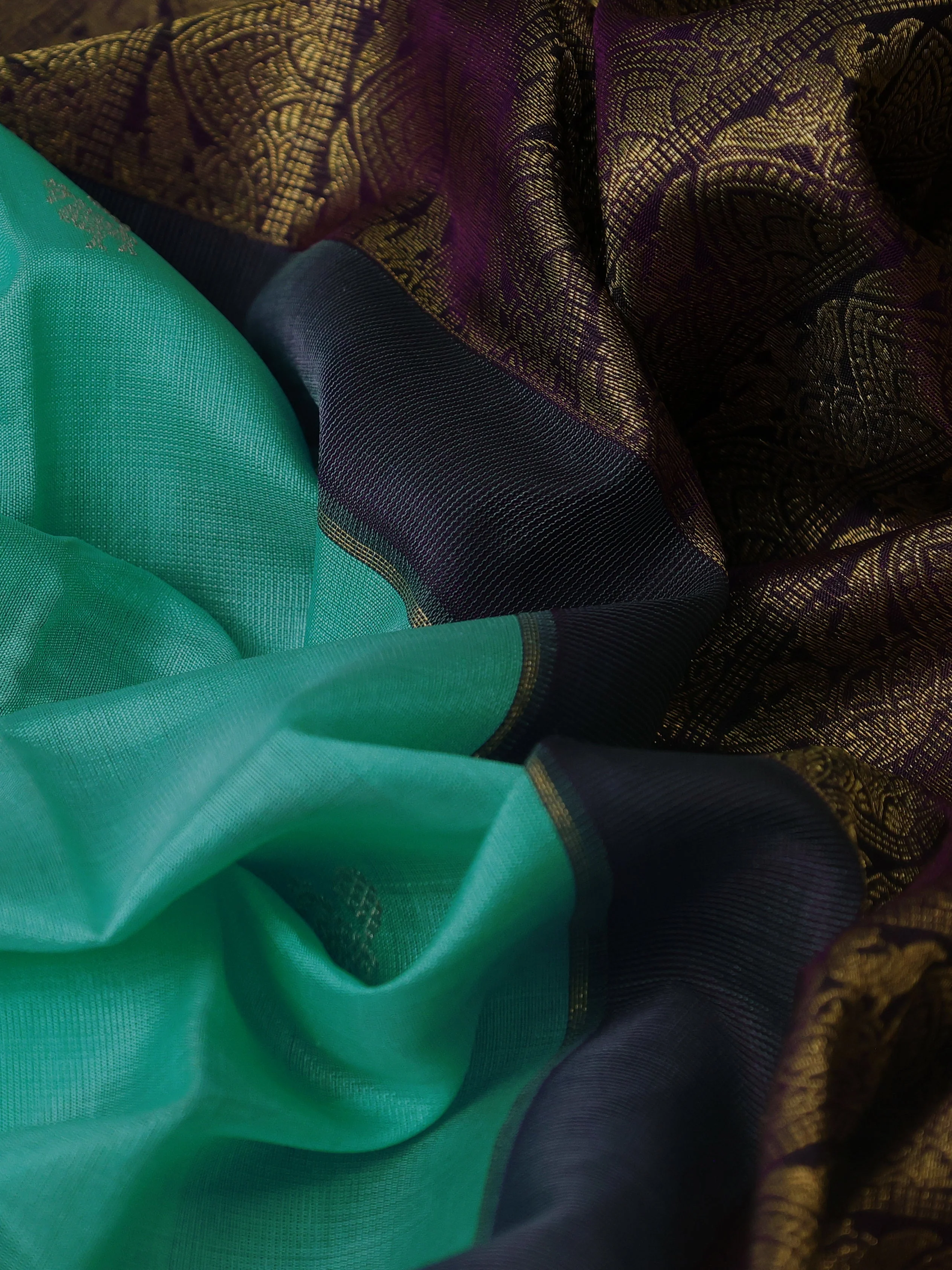 Light Blue - Purple Pure Kanchipuram Silk Saree - Image 3