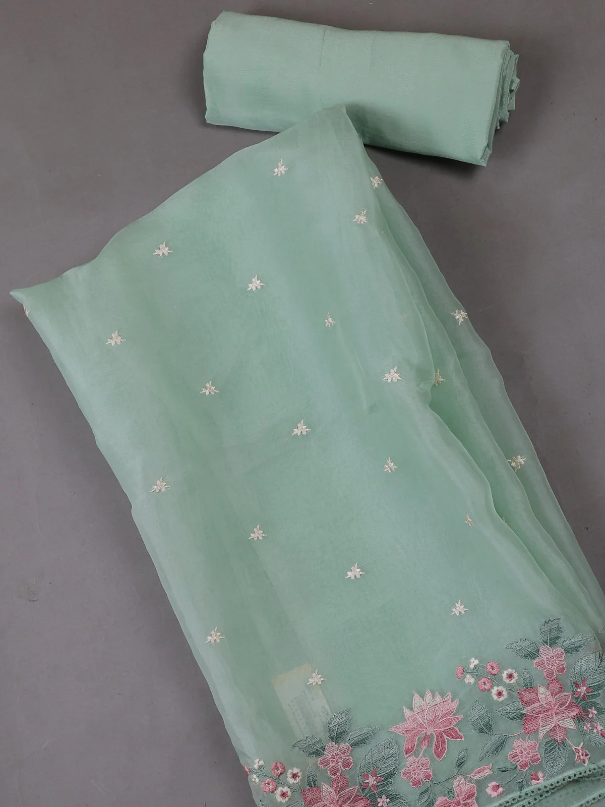Light Green Organza Silk Unstitched Suits - Image 2