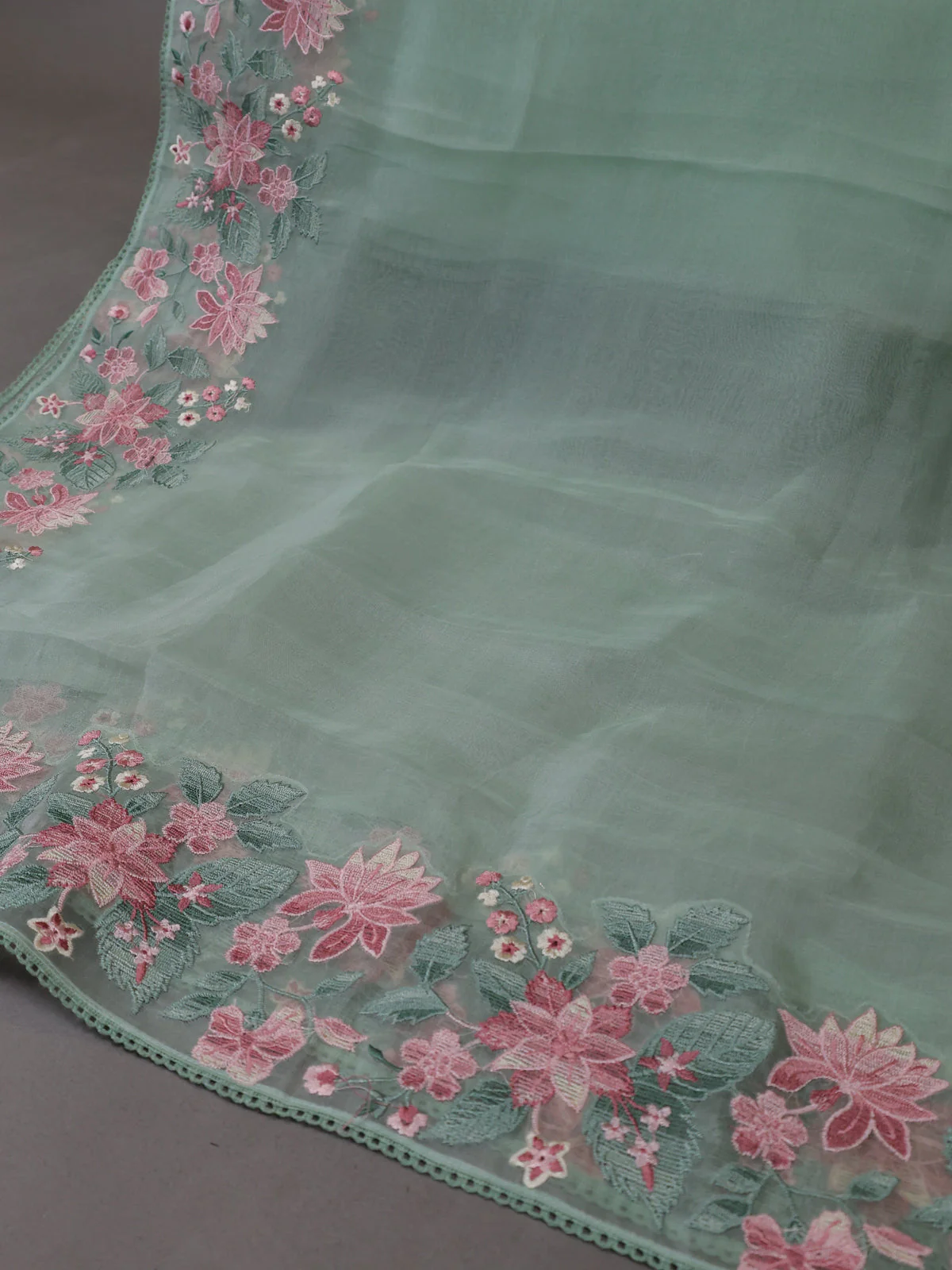 Light Green Organza Silk Unstitched Suits - Image 3