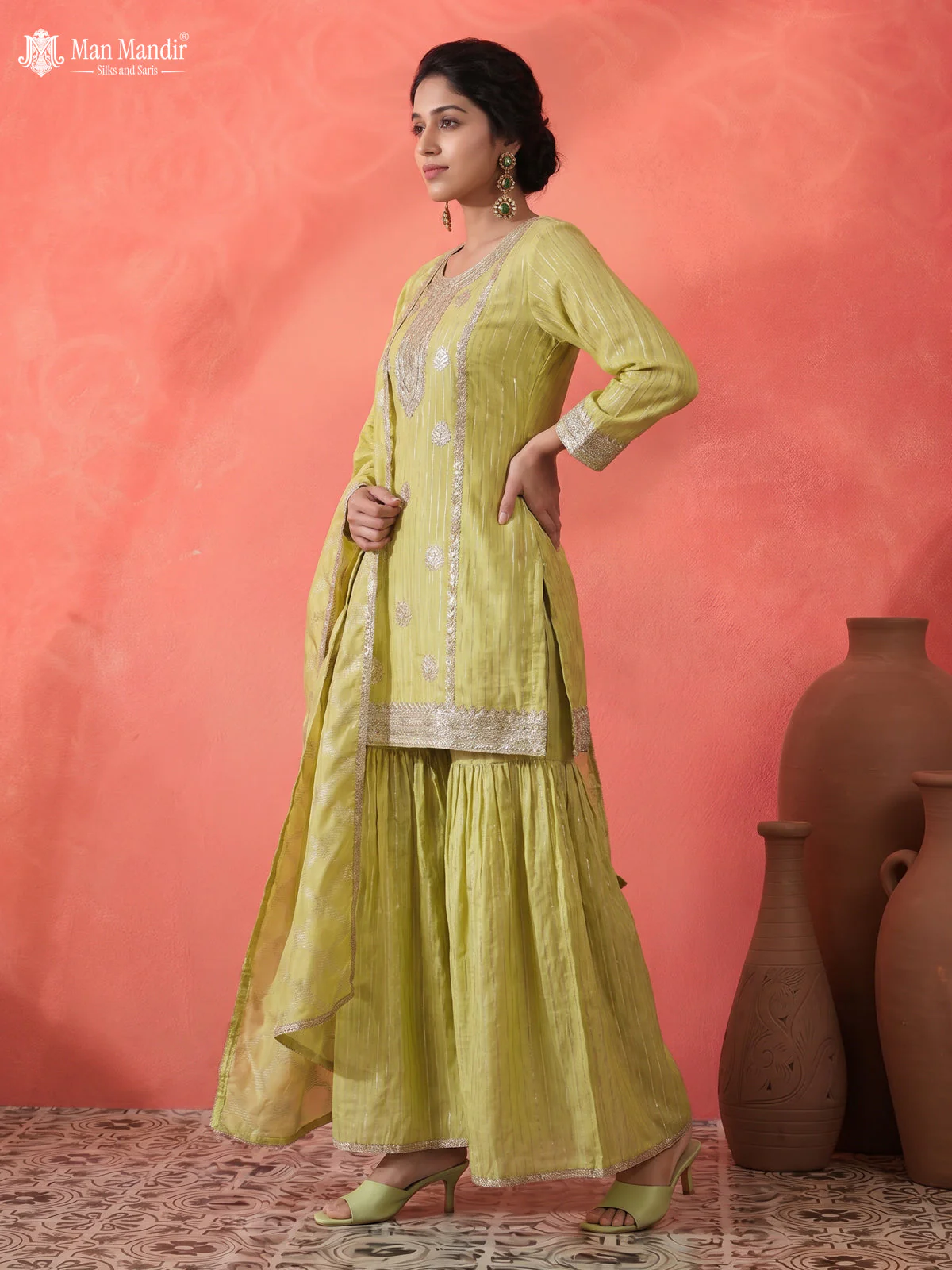 Lime Green Georgette Sharara Salwar Suit - Image 2