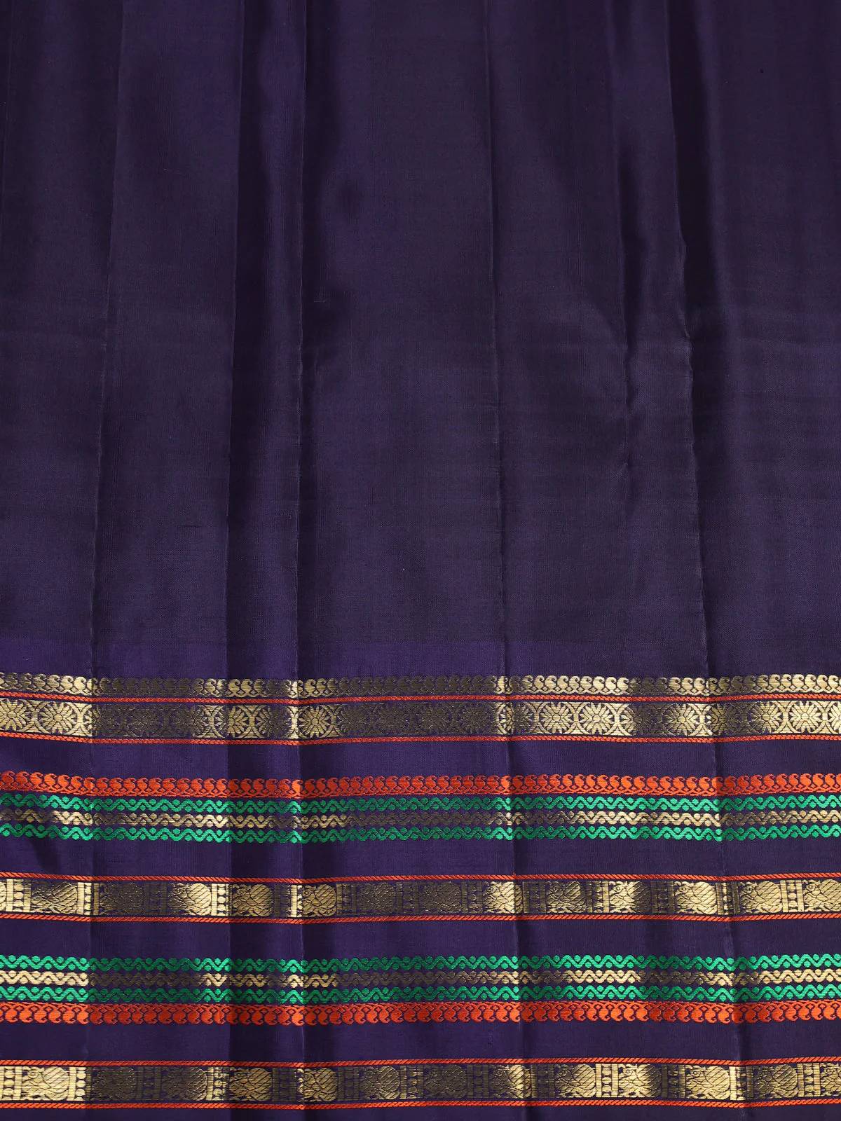 Lime Green - Navy Blue Pure Kanchipuram Silk Sare - Image 4