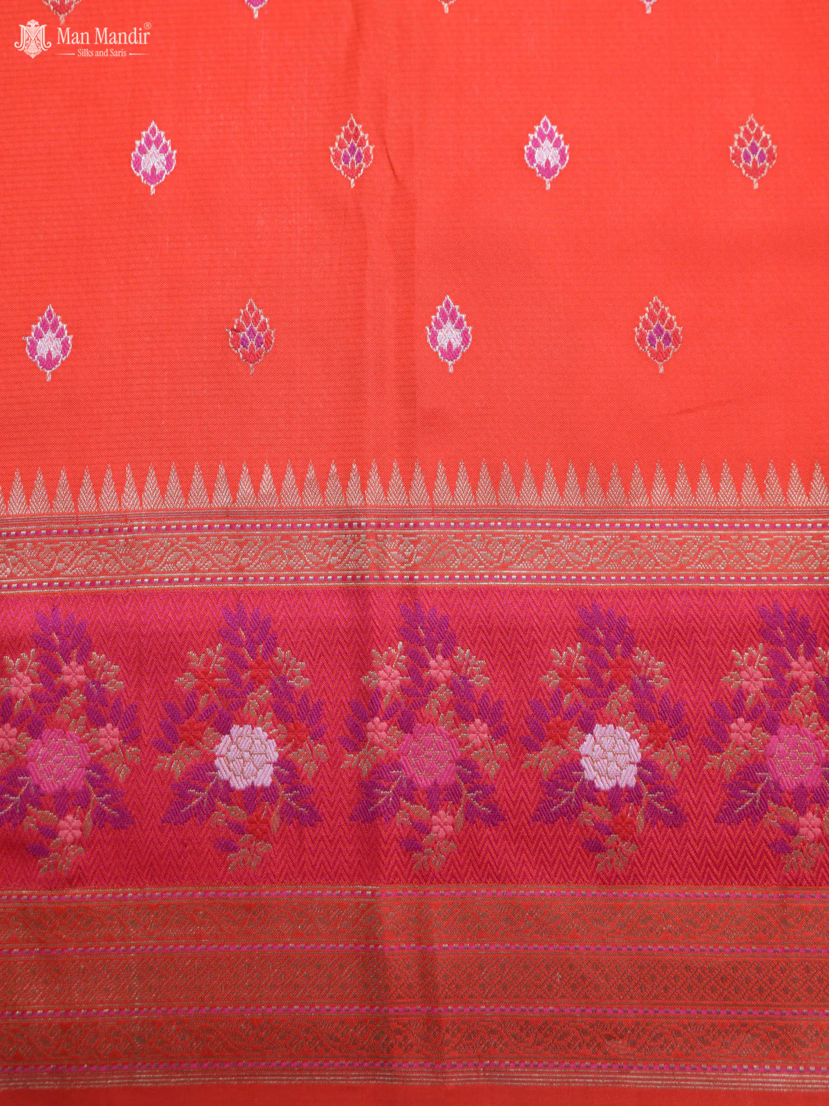 Lime Green -Orange Banarasi Ektara Kora Silk Saree - Image 7