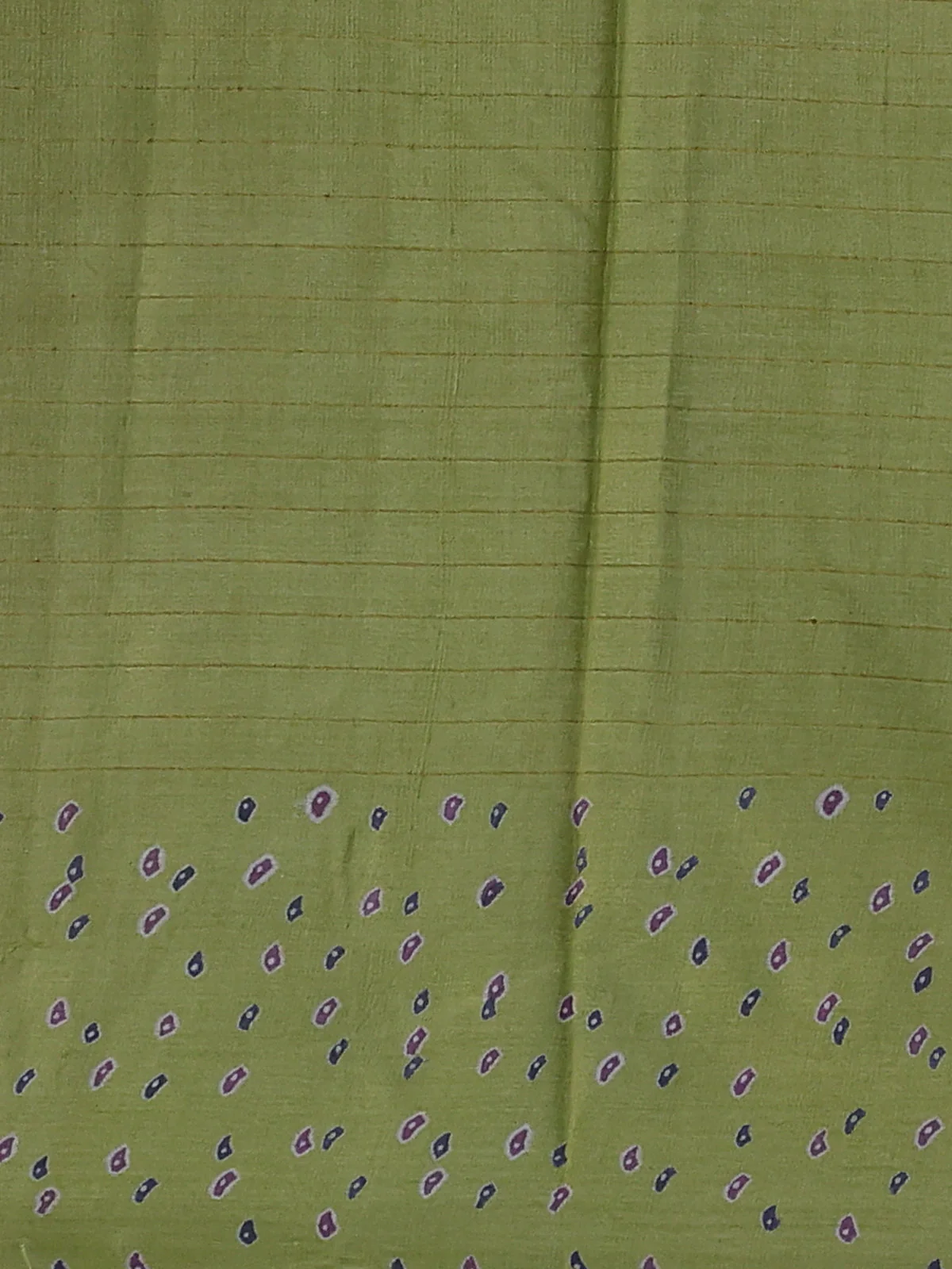 Lime Green Printed Tussar Silk Saree - Image 4
