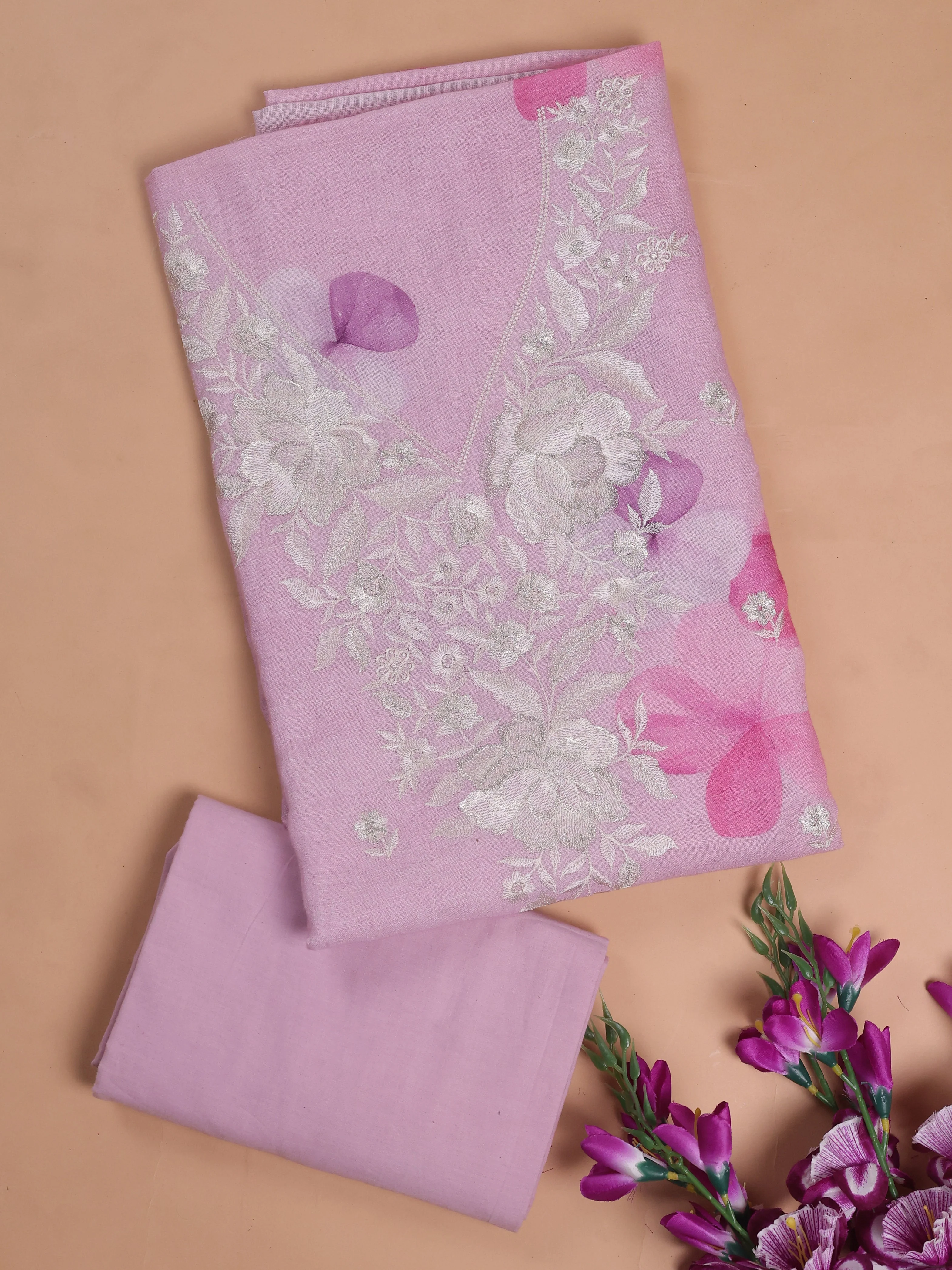 Lotus Pink Linen Unstitched Suit - Image 2