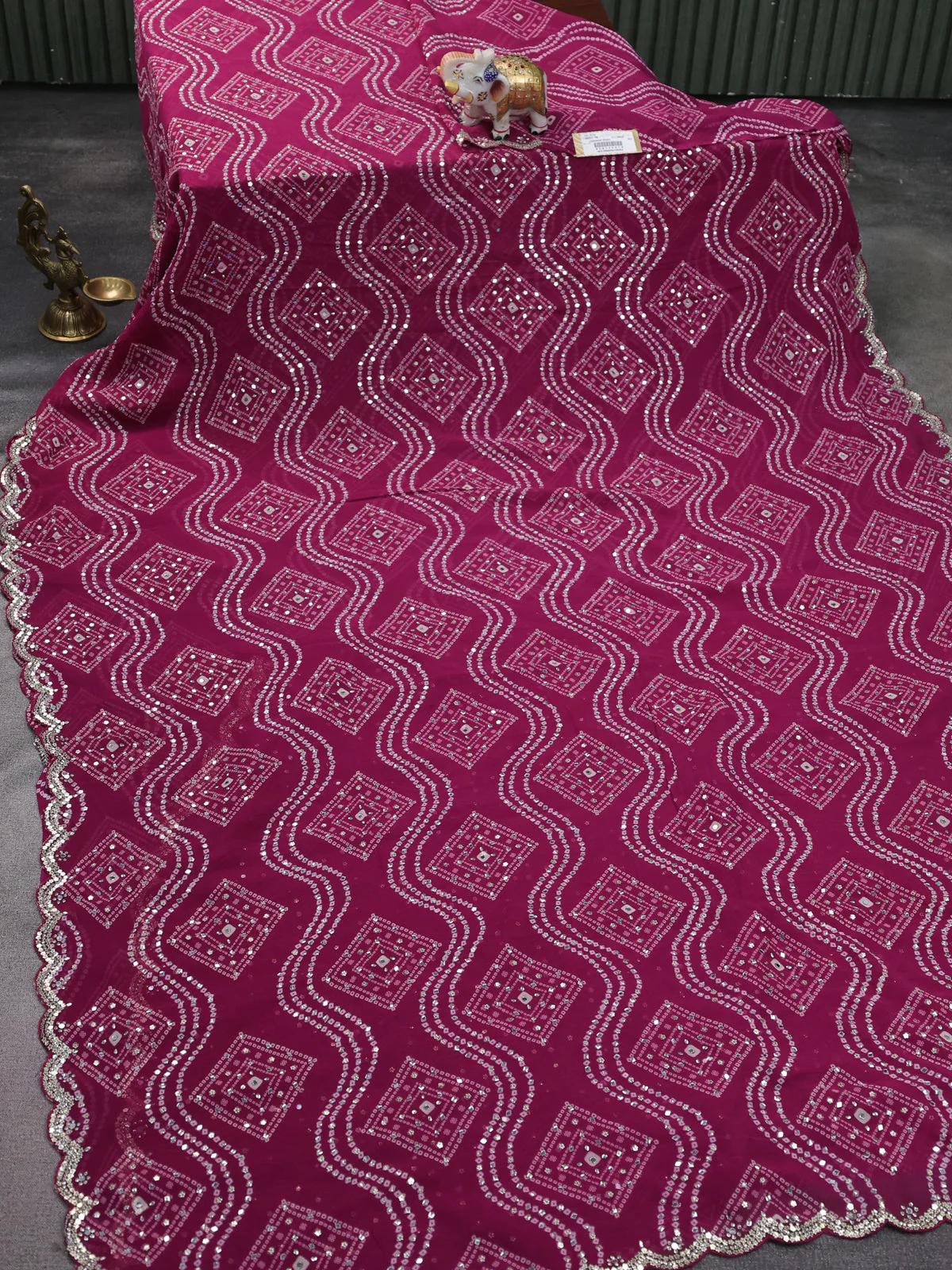 Magenta Pink Georgette Sequin Embroidered Saree - Image 2