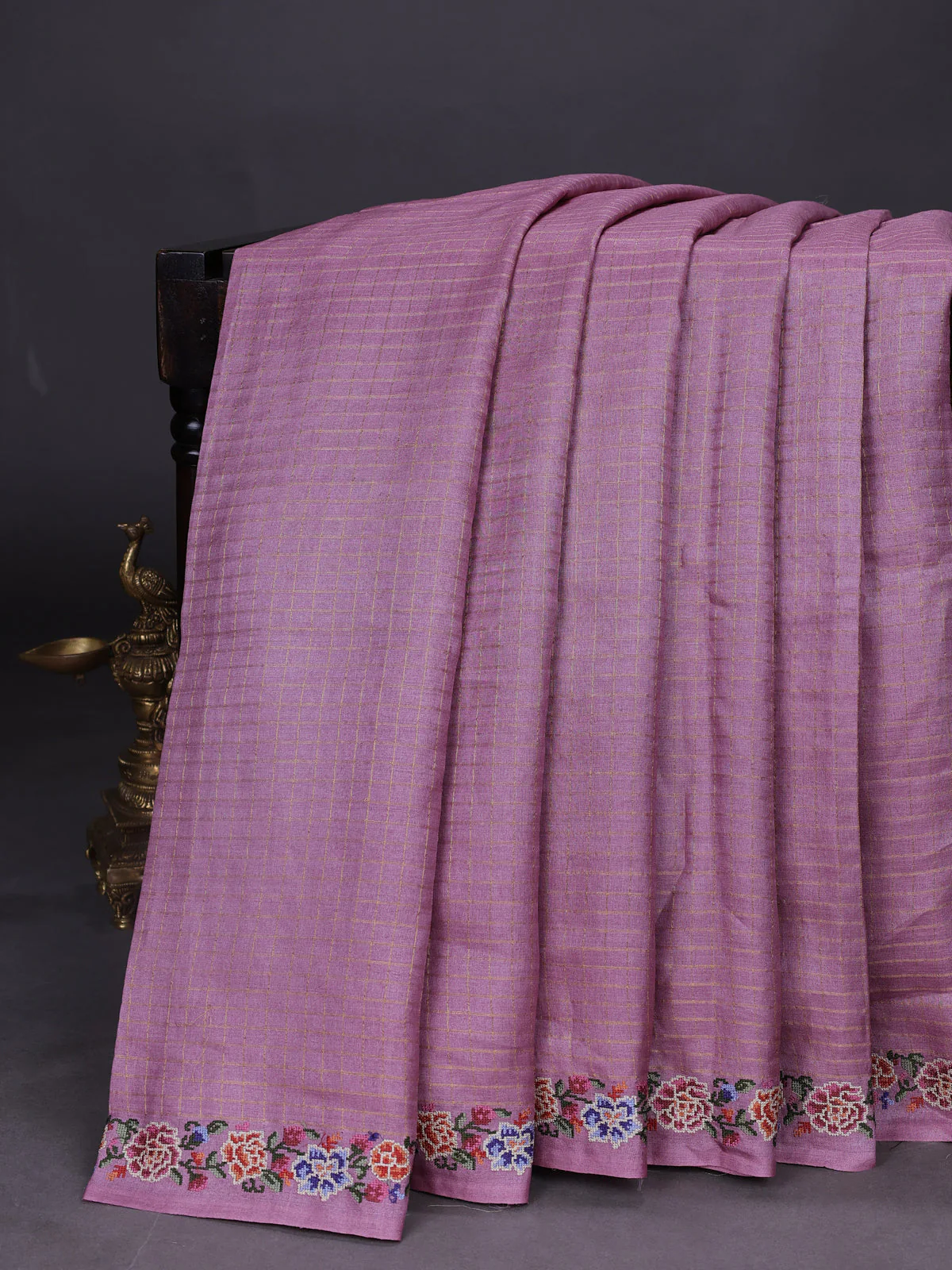Mauve Pink Tussar Silk Saree