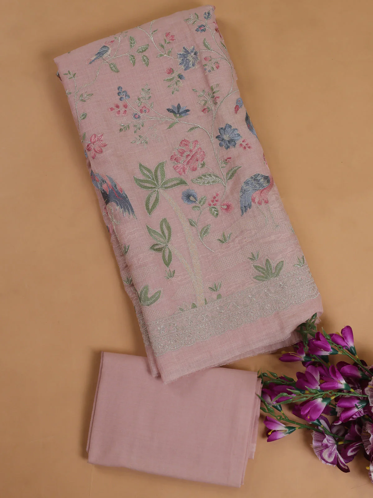 Mild Peach Linen Unstitched Suit - Image 2