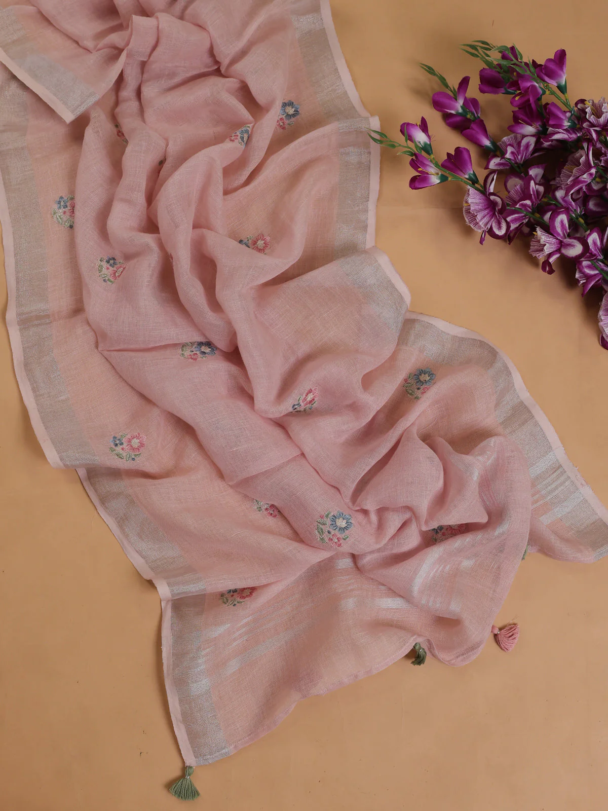 Mild Peach Linen Unstitched Suit - Image 3