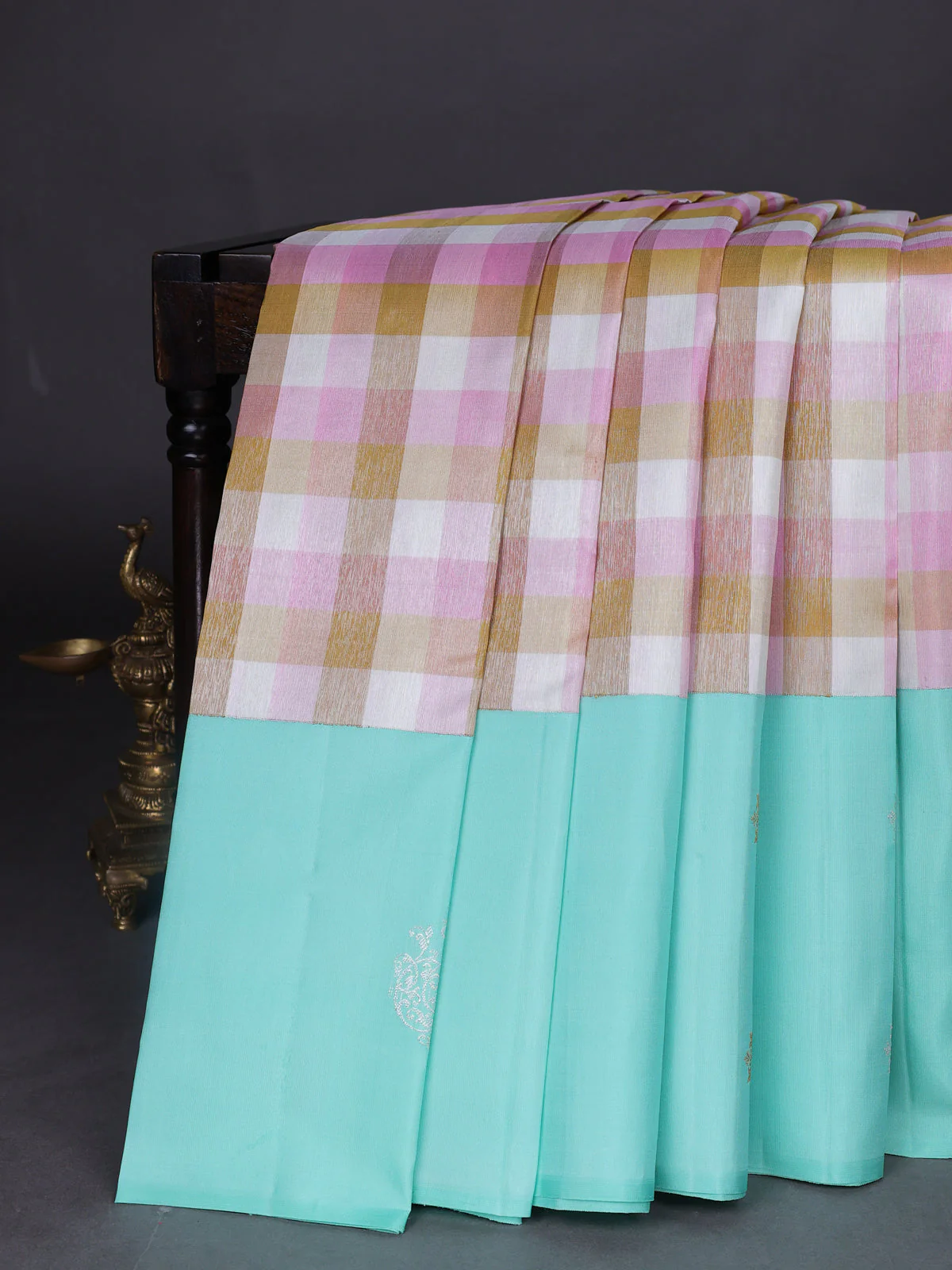 Multi Colour-Teal Green Pure Kanchipuram Silk Saree