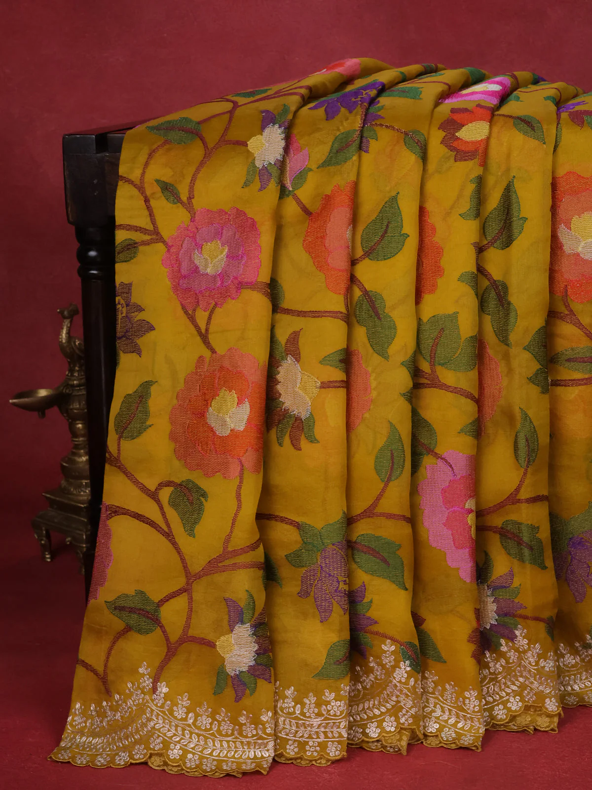 Mustard Yellow Organza Silk Saree