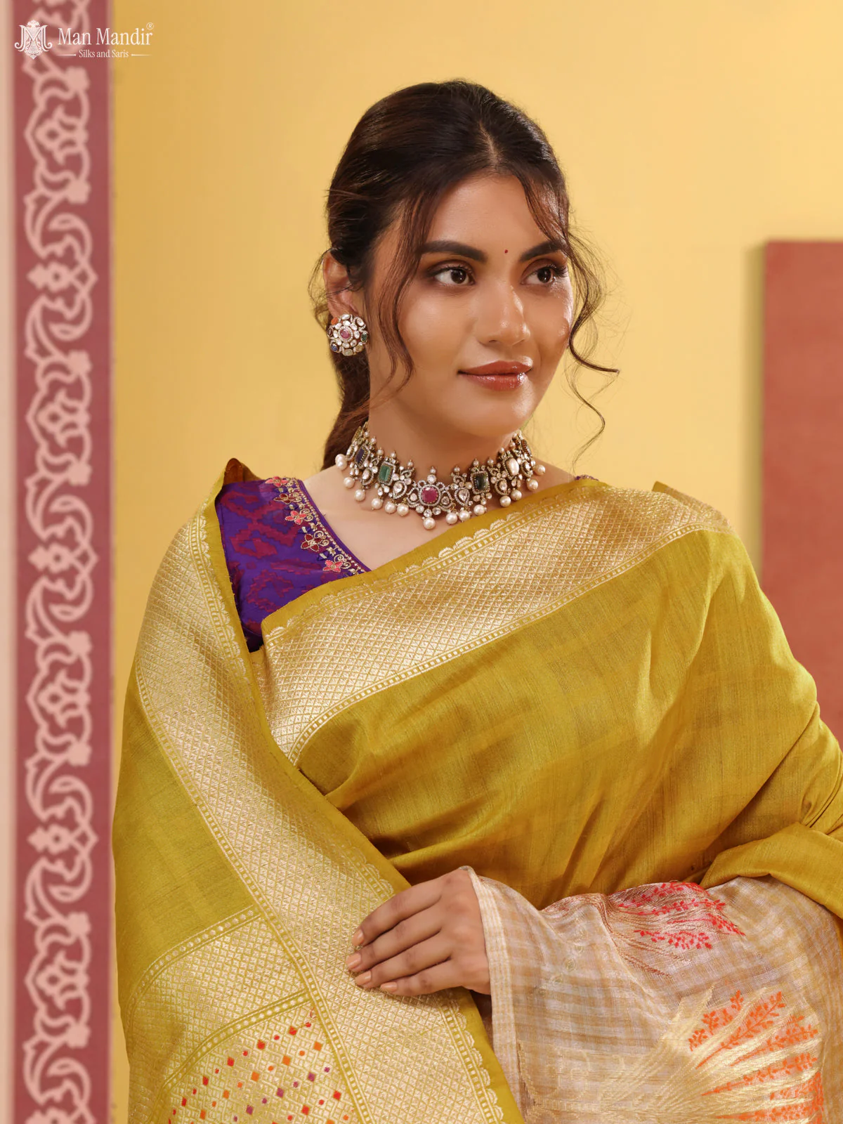 Mustard Yellow - Silver Banarasi Tussar Silk Saree - Image 5