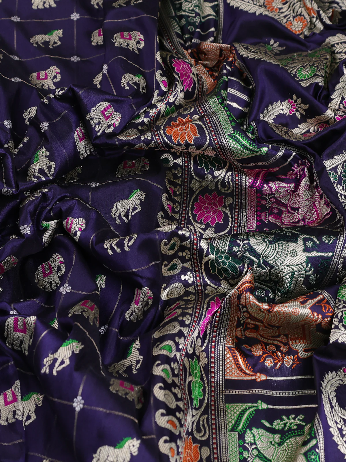 Navy Blue Banarasi Silk Saree - Image 3