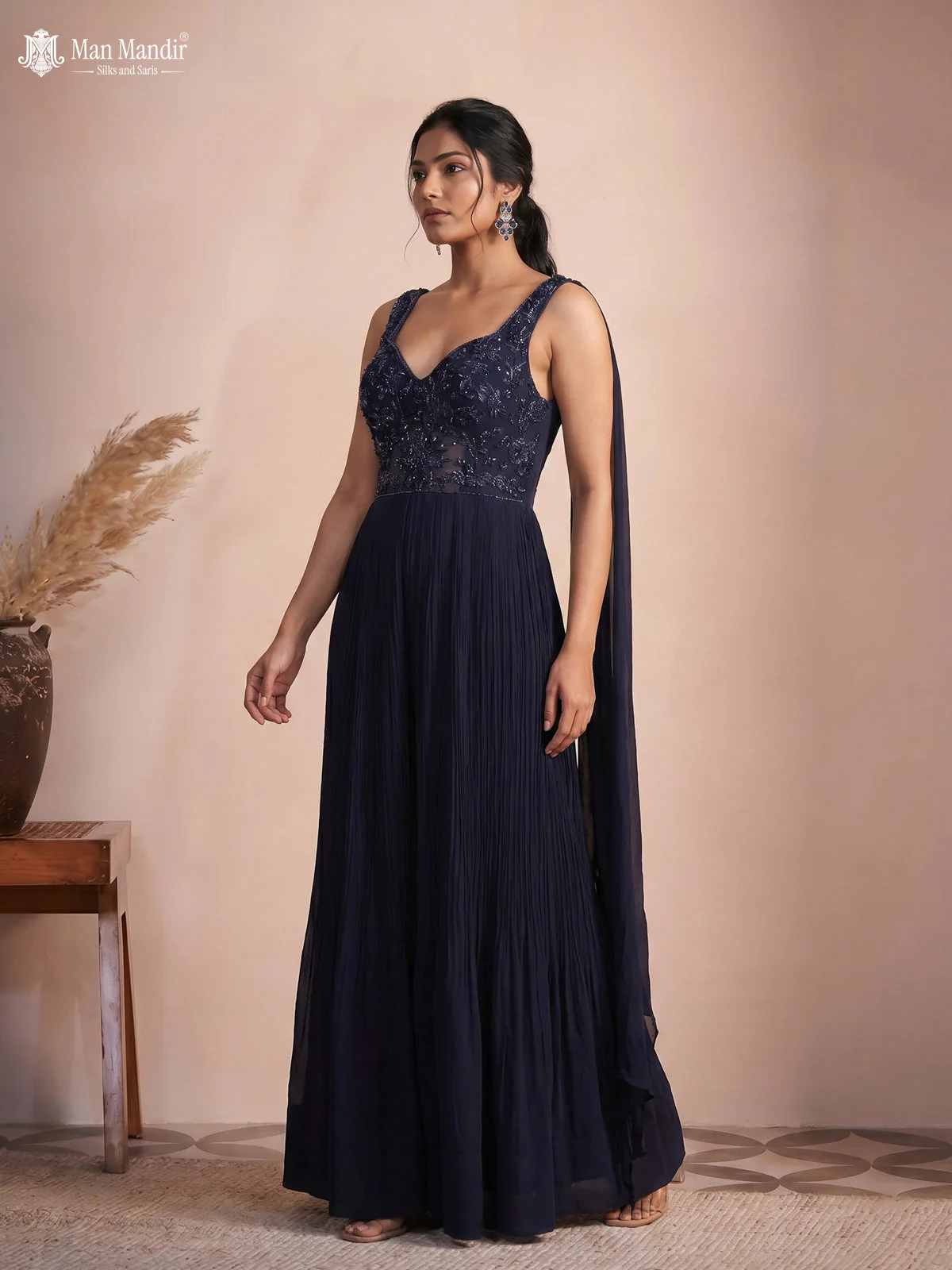 Navy Blue Georgette Cut Dana Work Jumpsuit - Image 3