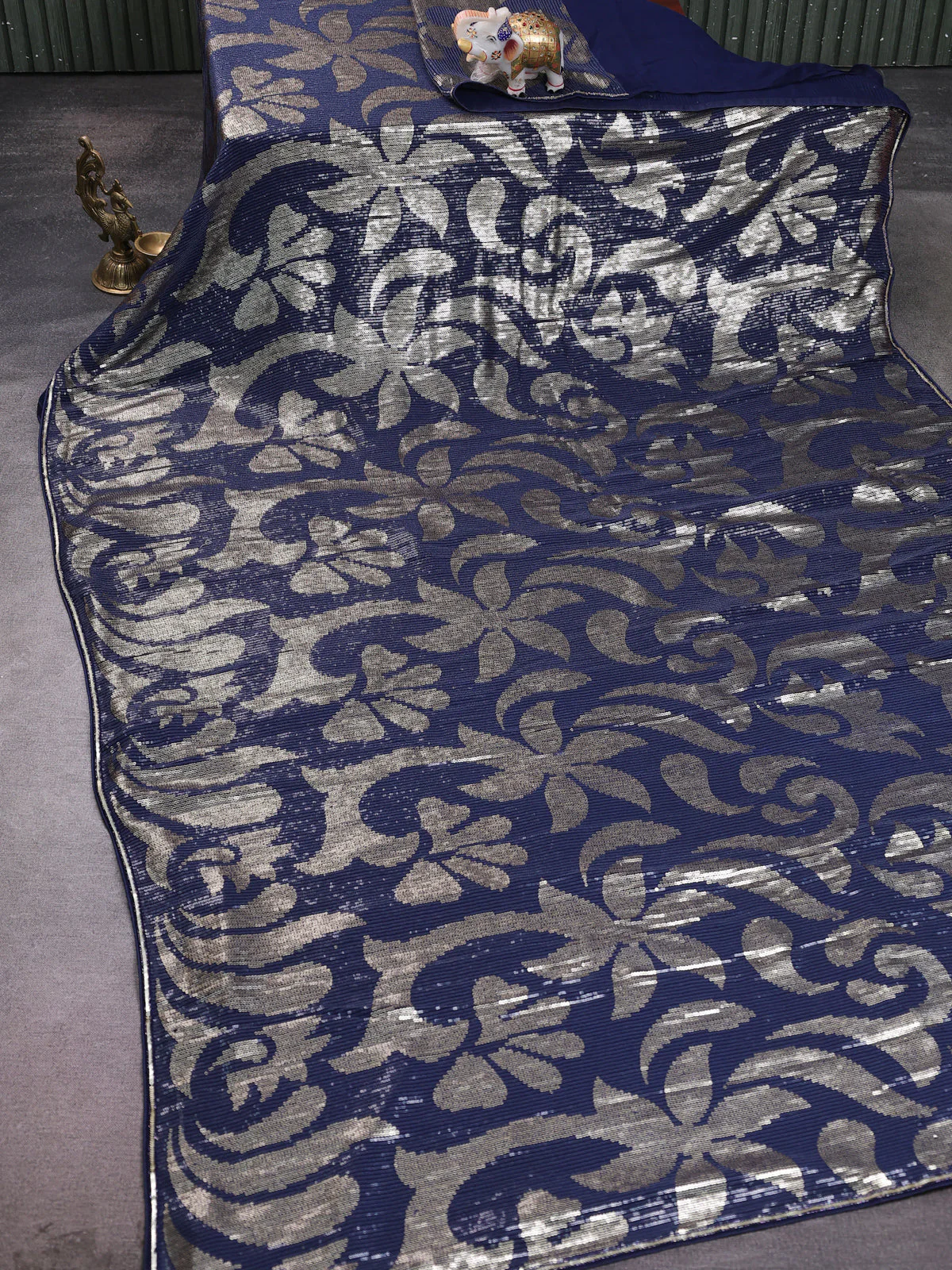 Navy Blue Georgette Sequin Embroidery Saree - Image 2