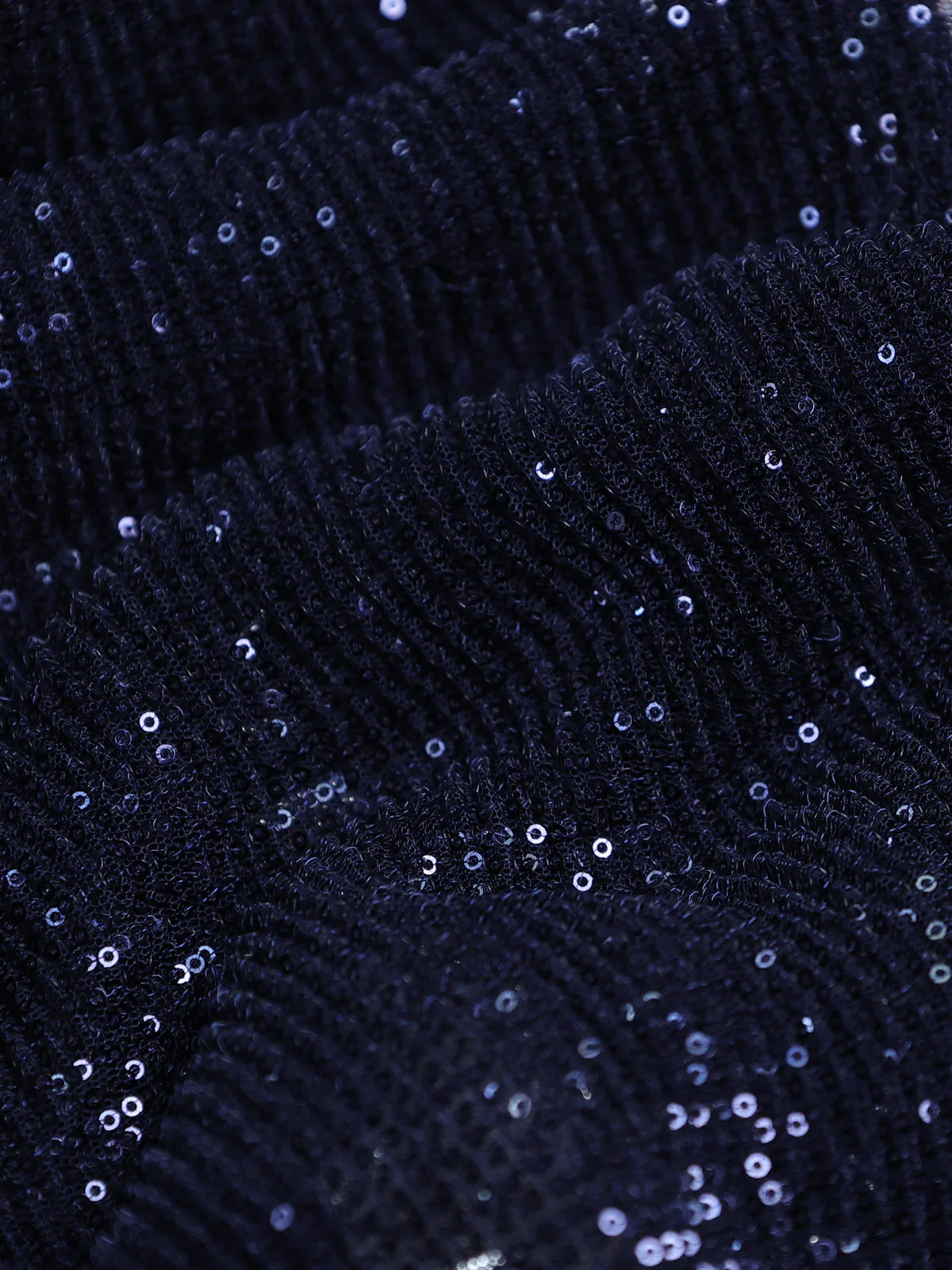 Navy Blue Netted Organza Half & Half Style Sequin Embroidery Saree - Image 3