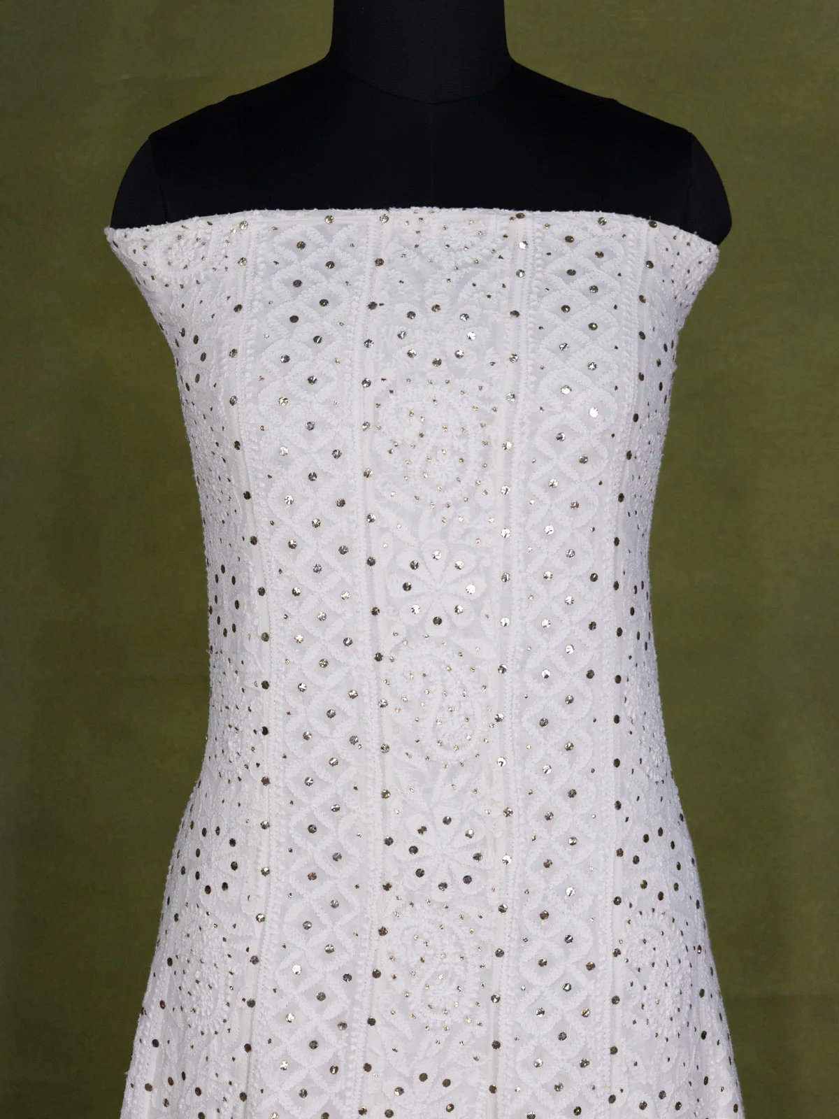 Off-White Georgette Unstitched Suit with Chikankari Work - Image 2