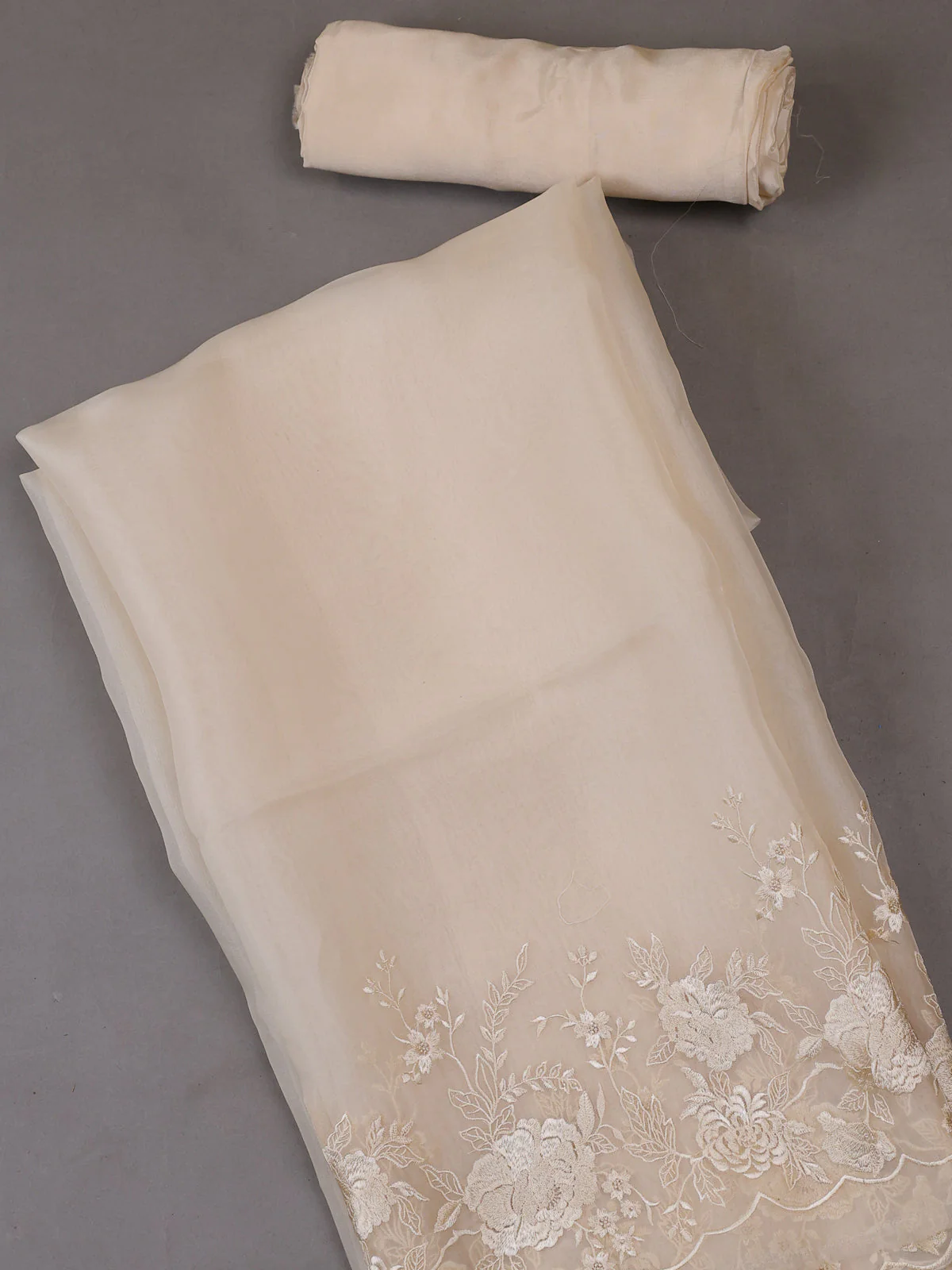 Off white Organza Silk Unstitched Suits - Image 2