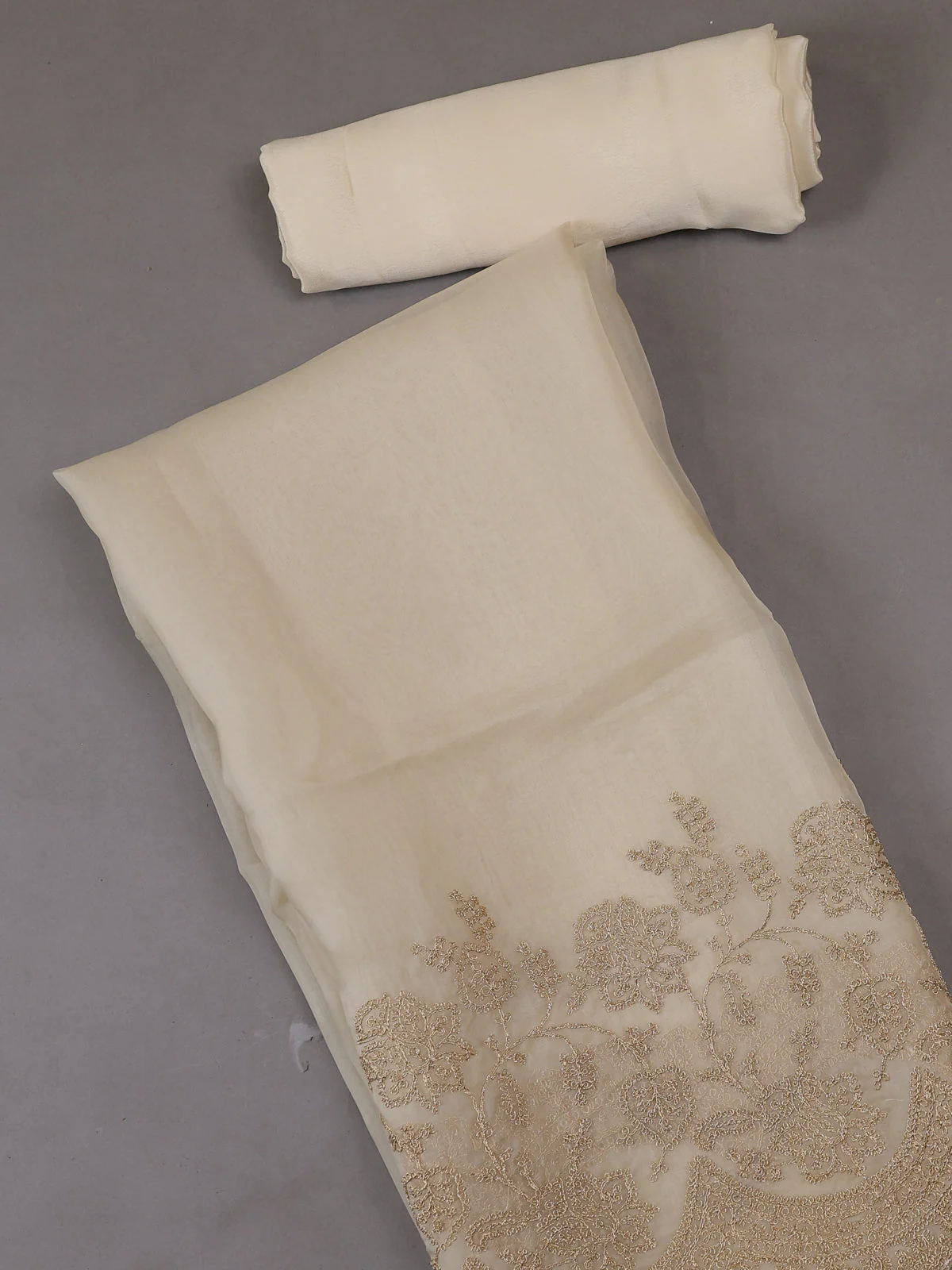 Off white Organza Silk Unstitched Suits - Image 2